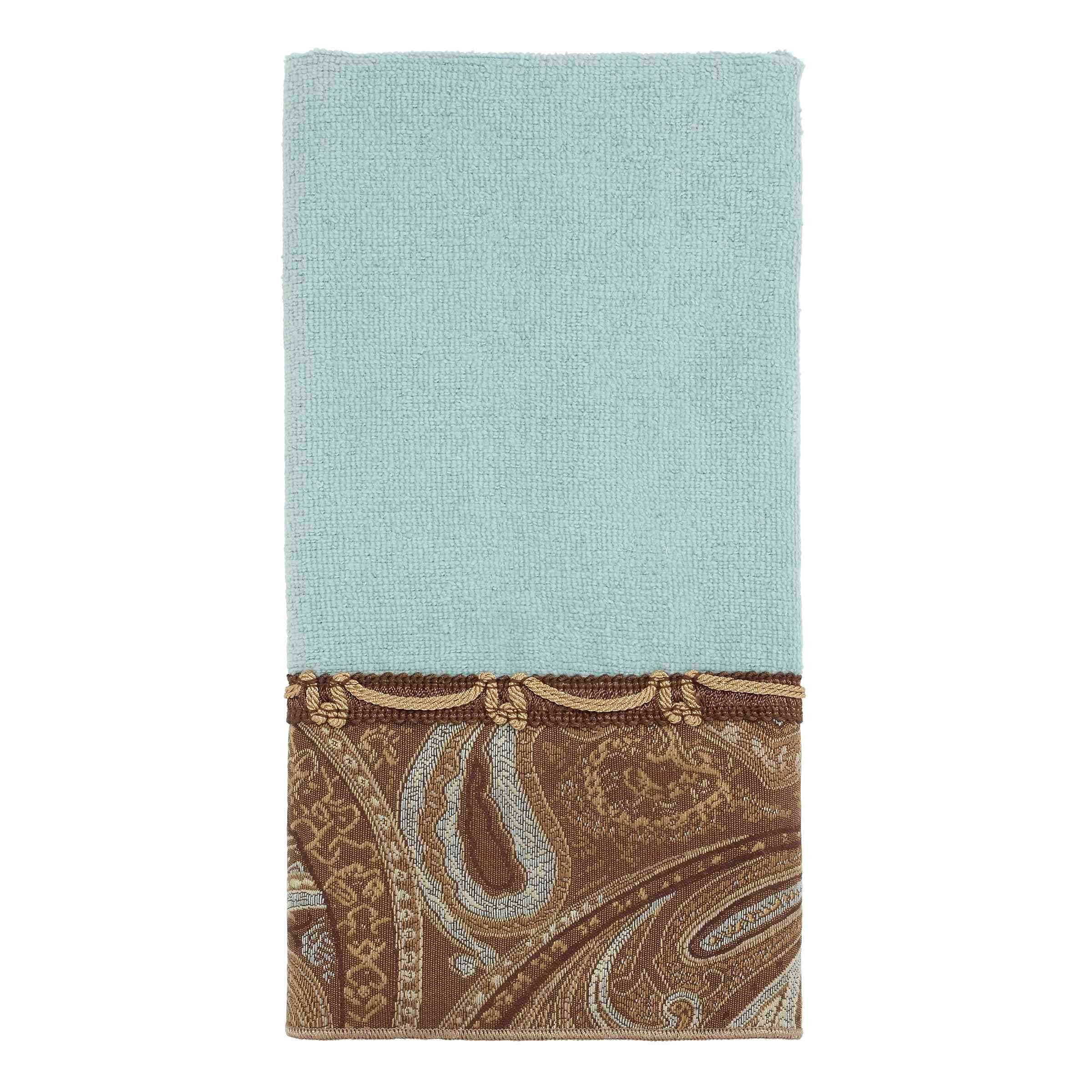 Mineral Blue Cotton Fingertip Towel with Paisley Trim