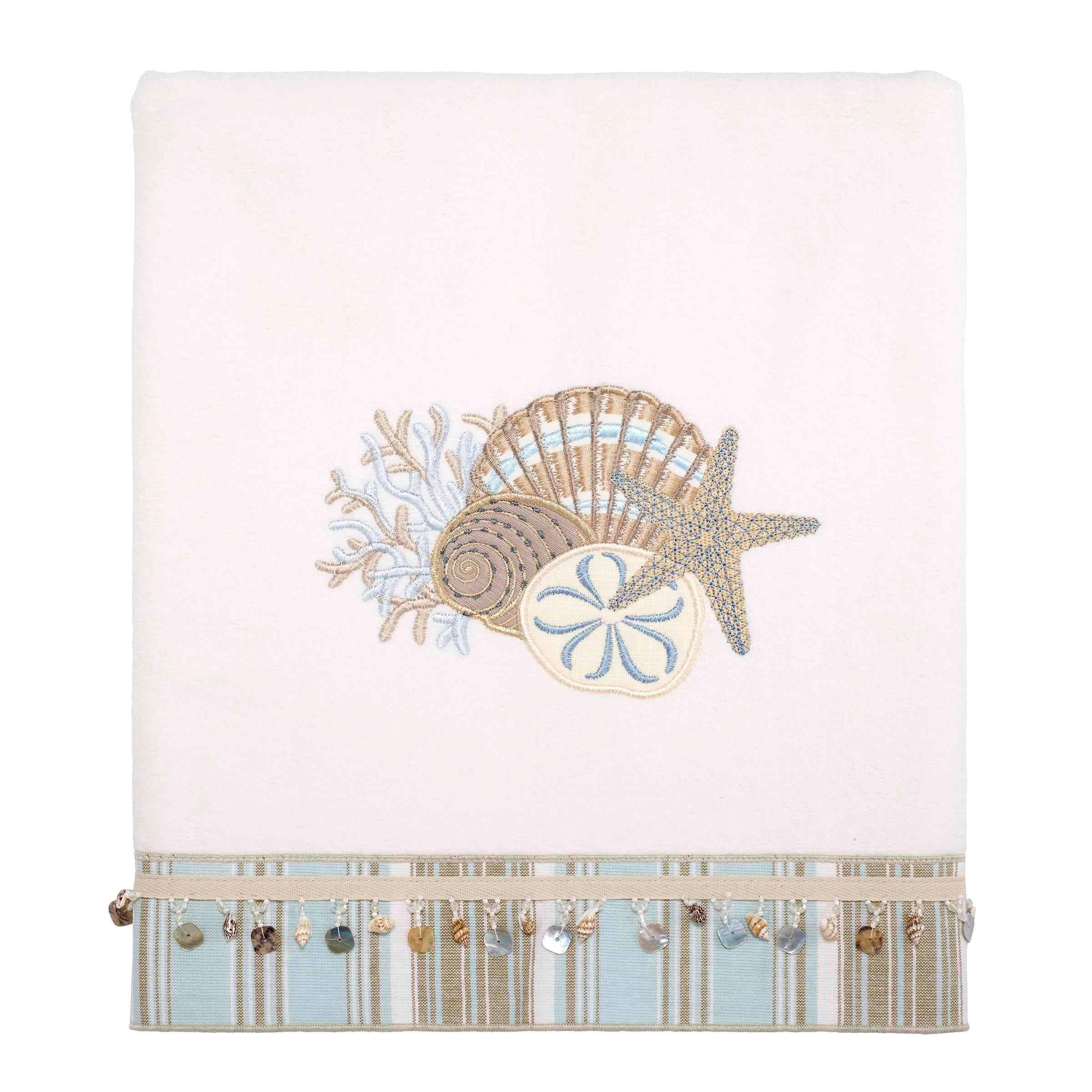 White Cotton Bath Towel with Embroidered Starfish Design