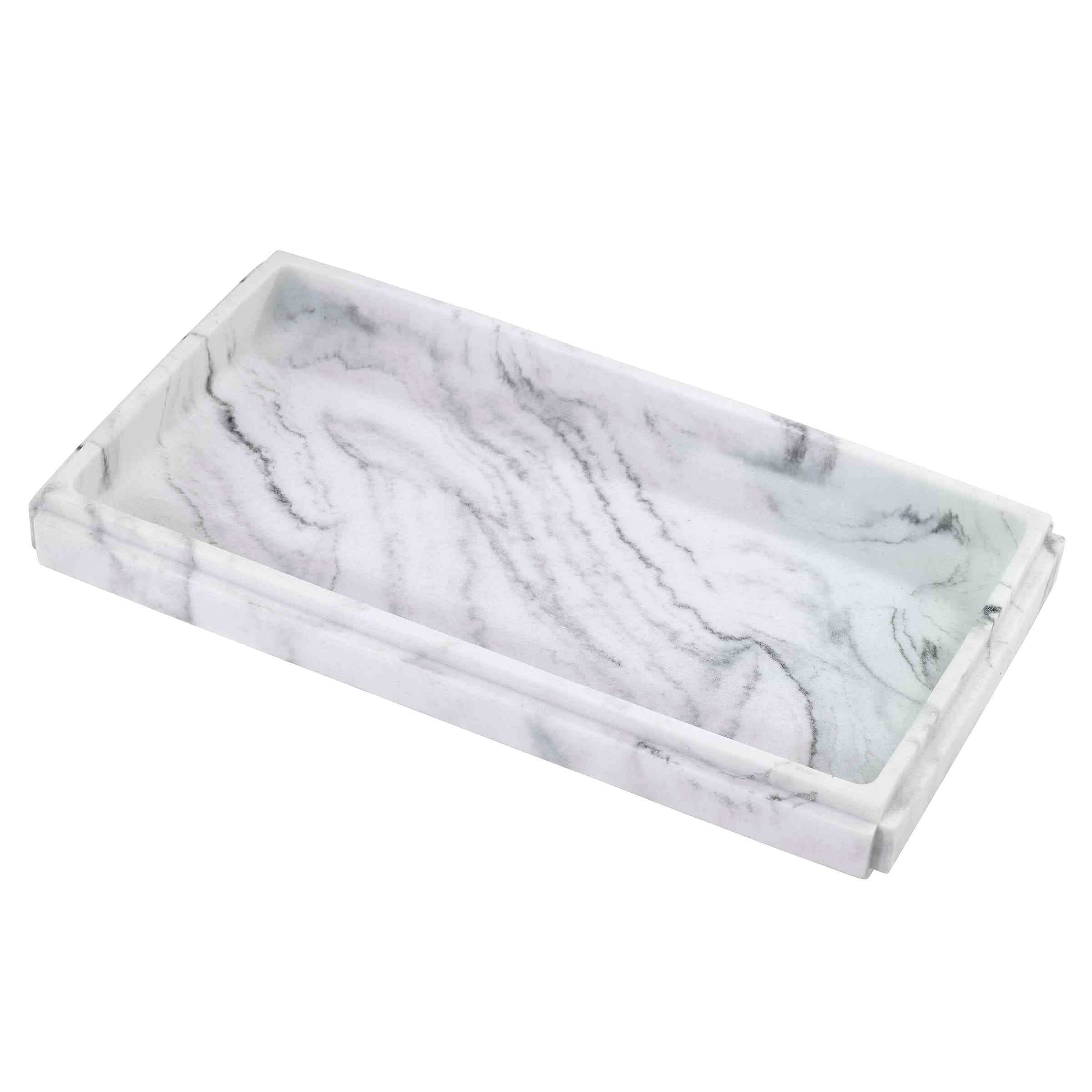 Gray and White Marble Look Resin Vanity Tray