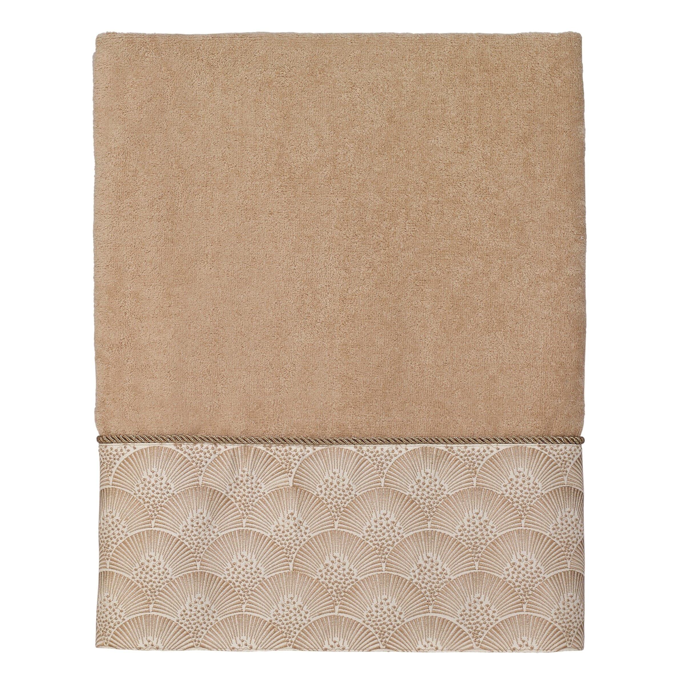 Rattan Beige Cotton Embroidered Bath Towel with Rope Trim