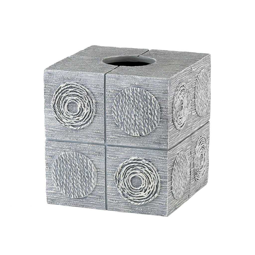 Silver Geometric Resin Tissue Box Cover with Textured Circles