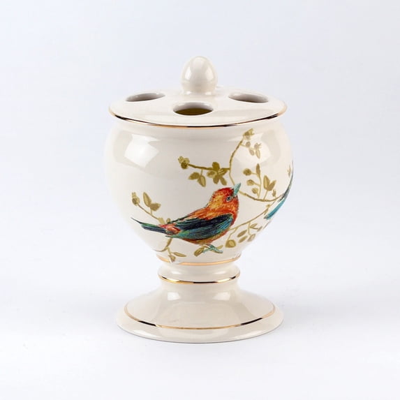 Avanti Linens Avanti Gilded Birds Multi-colored Ceramic Toothbrush Holder - Off-White/Multi