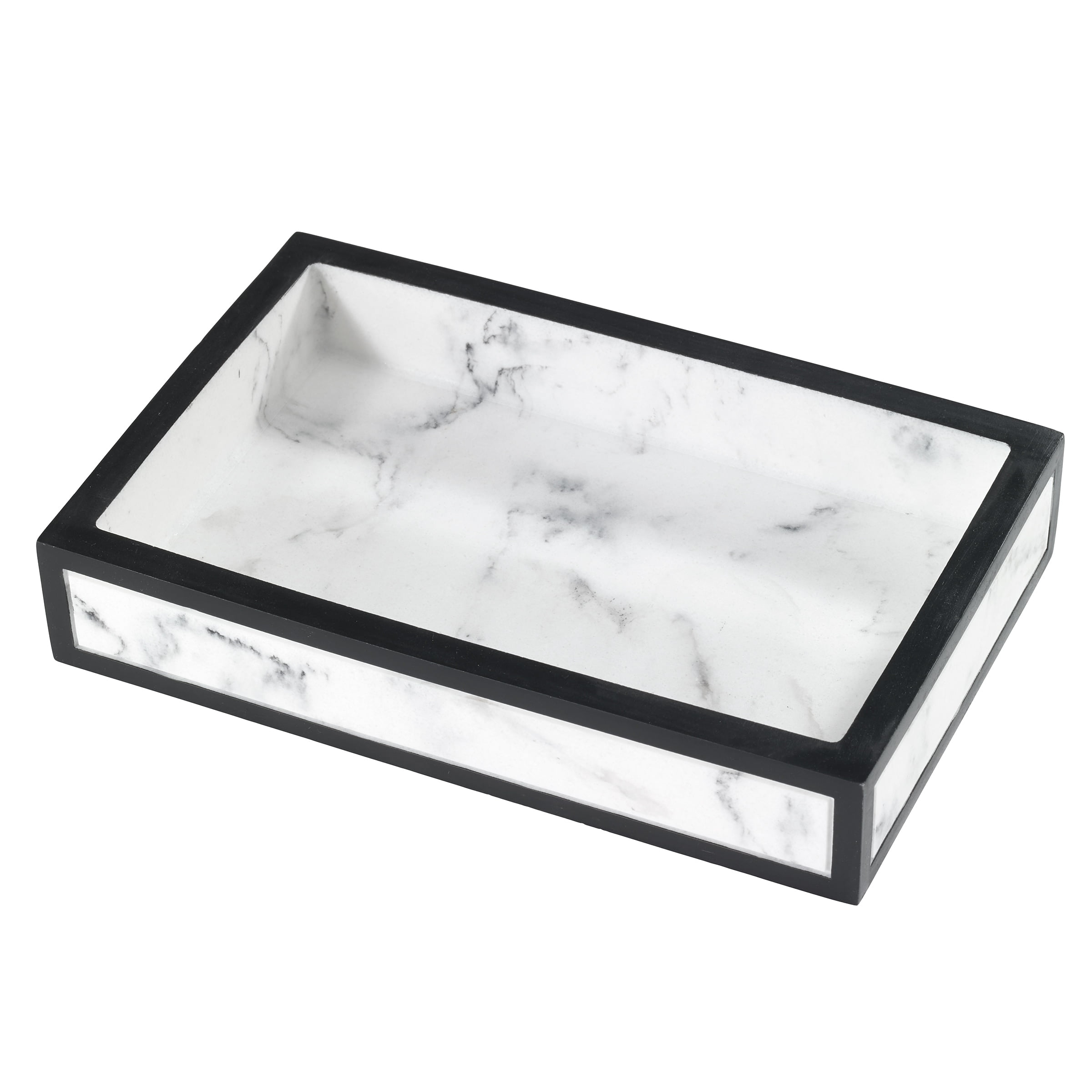 Jasper White and Black Marble-Look Resin Soap Dish