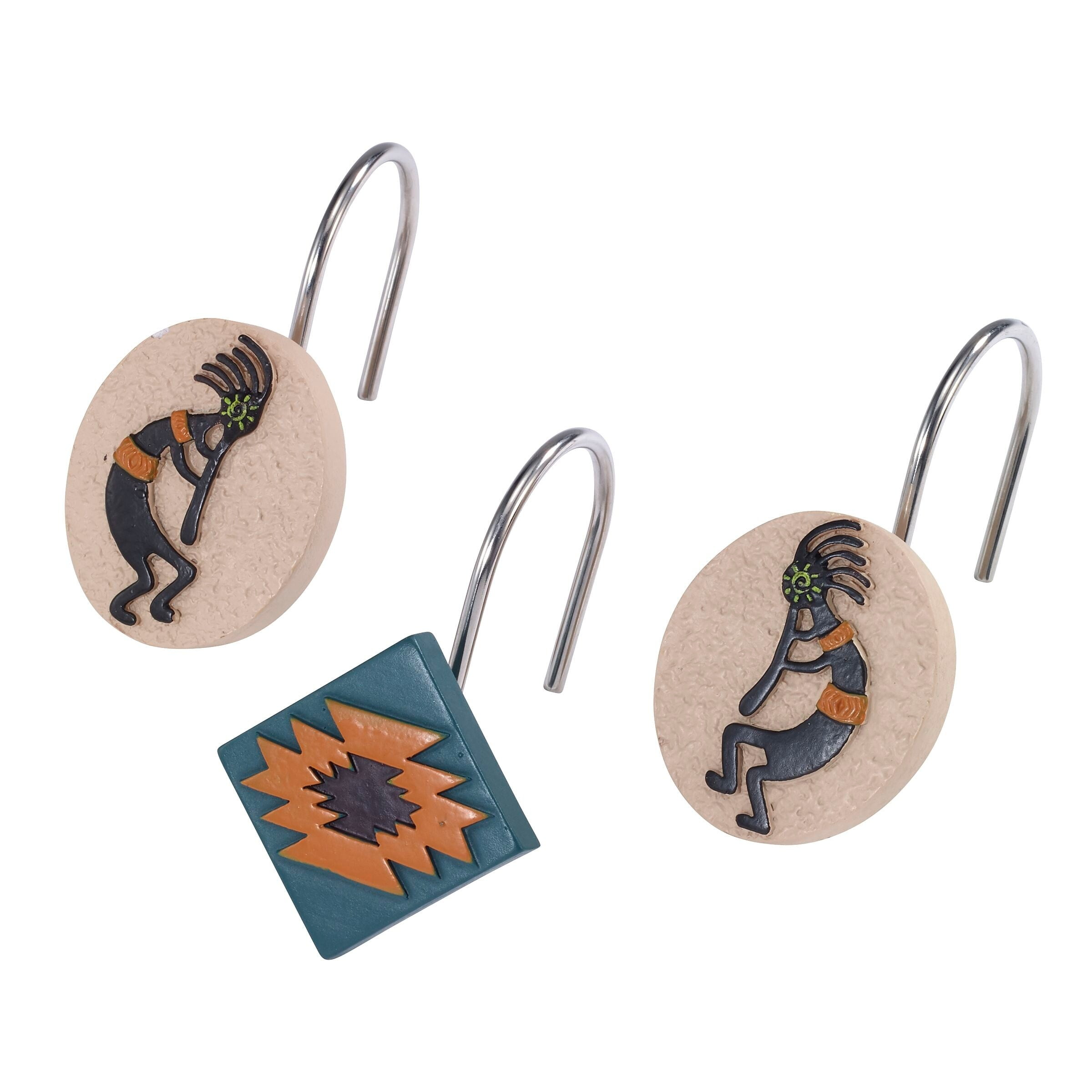Navajo Dance Hand-Painted Resin Shower Curtain Hooks Set