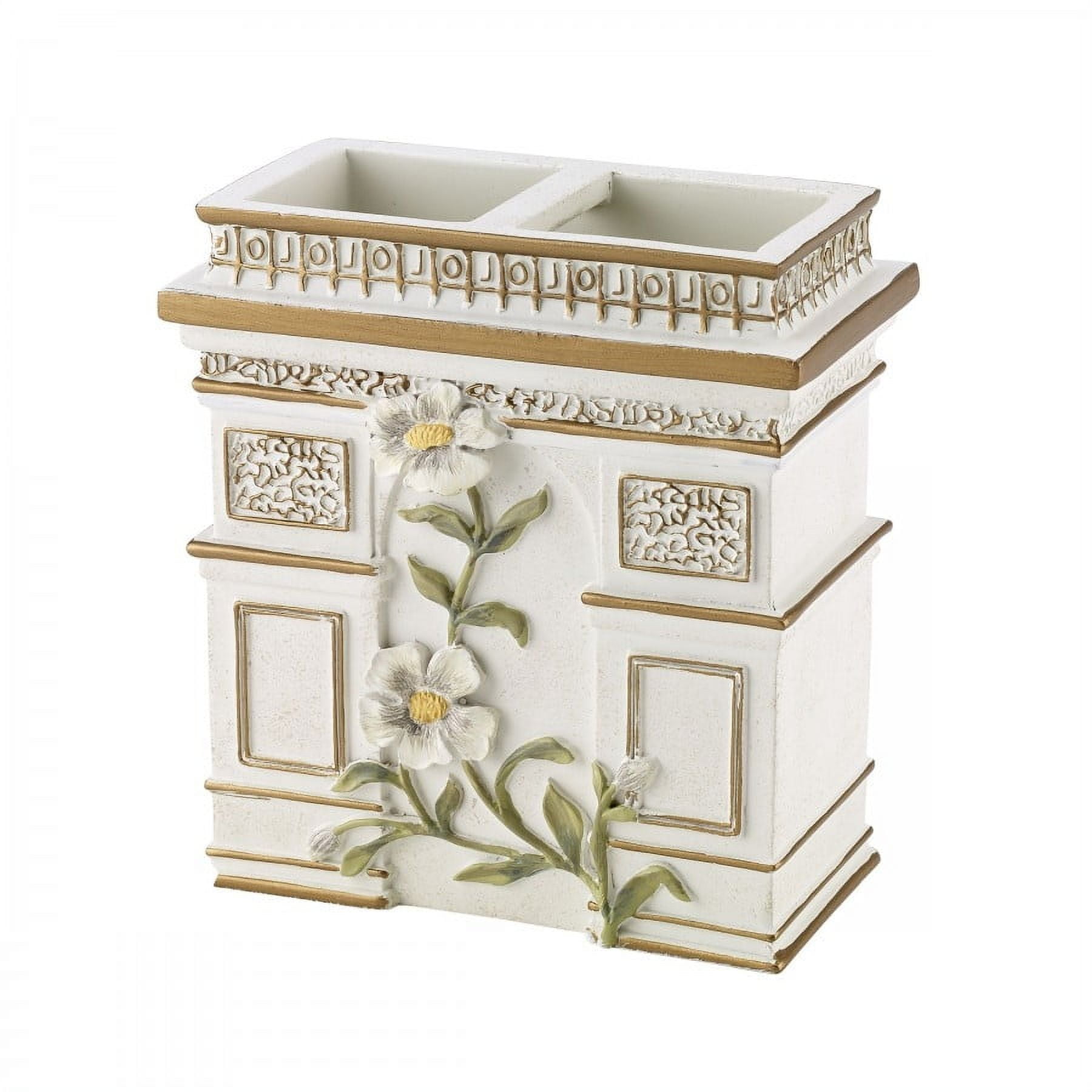 Parisian White and Gold Resin Toothbrush Caddy