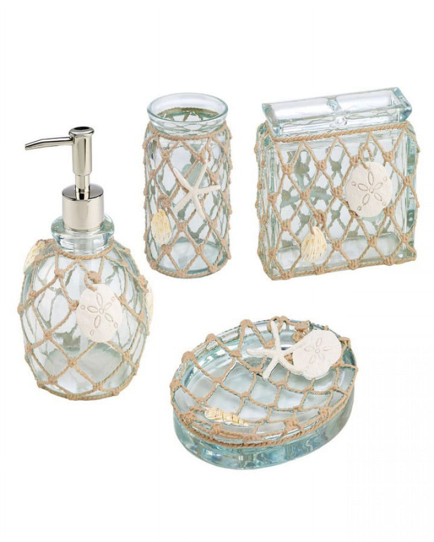 Seaglass Blue-Green Resin Coastal Bath Accessory Set