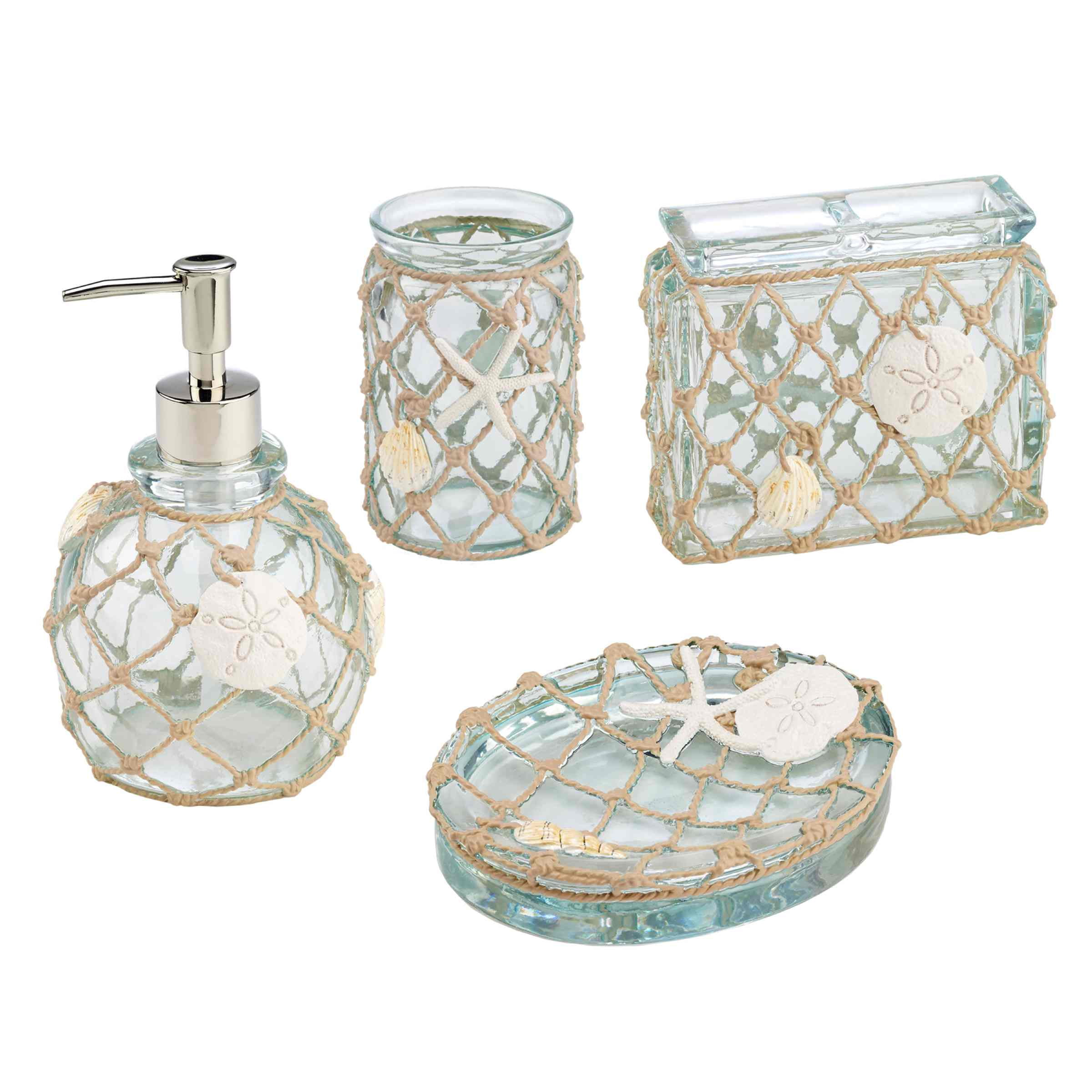 Seaglass Blue-Green Resin Coastal Bath Accessory Set
