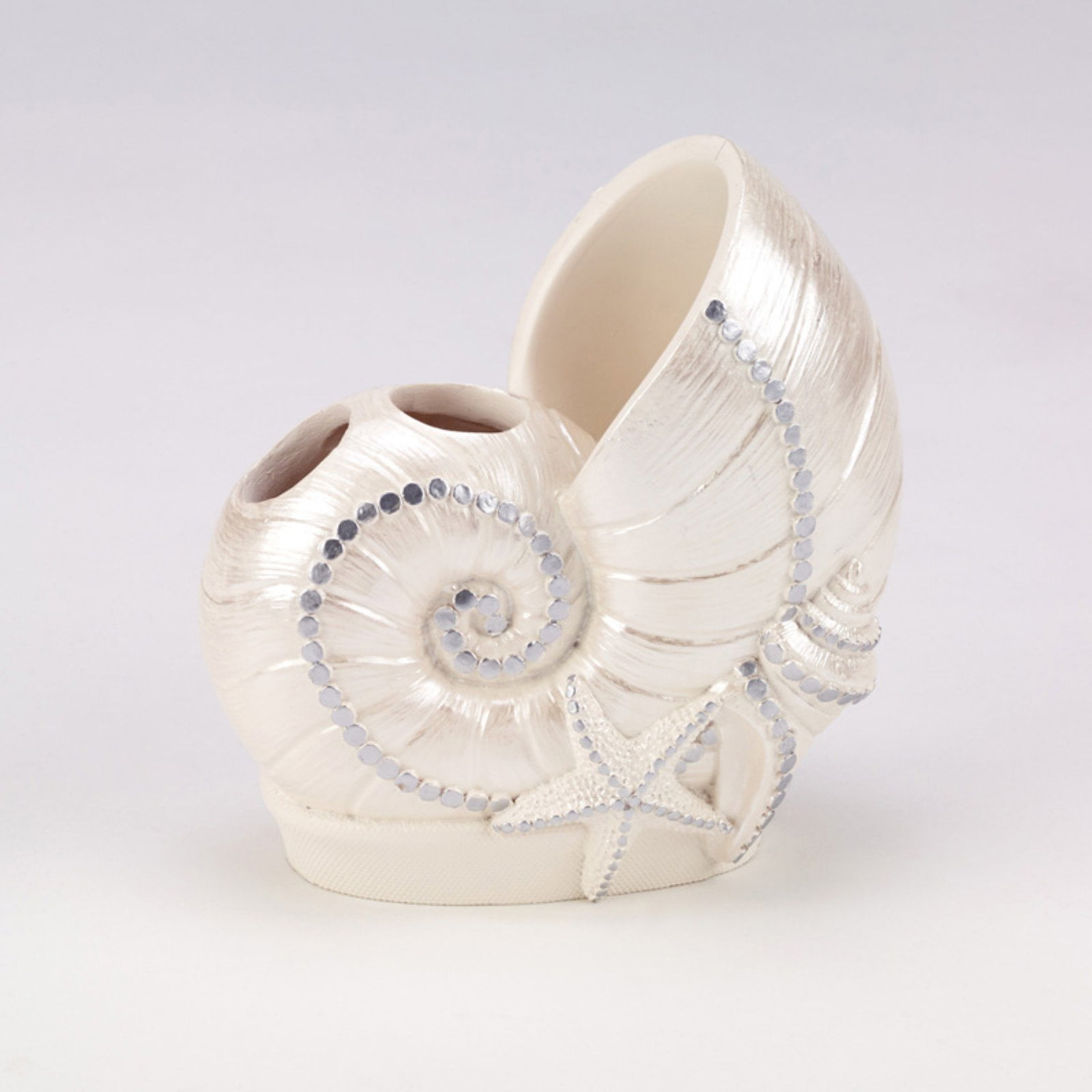 Ivory and Silver Resin Seashell Toothbrush Holder