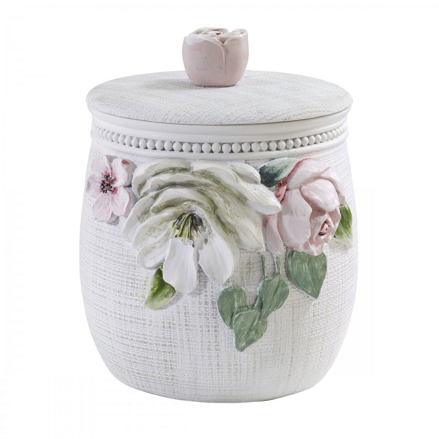 Off-White Floral Embossed Resin Decorative Jar