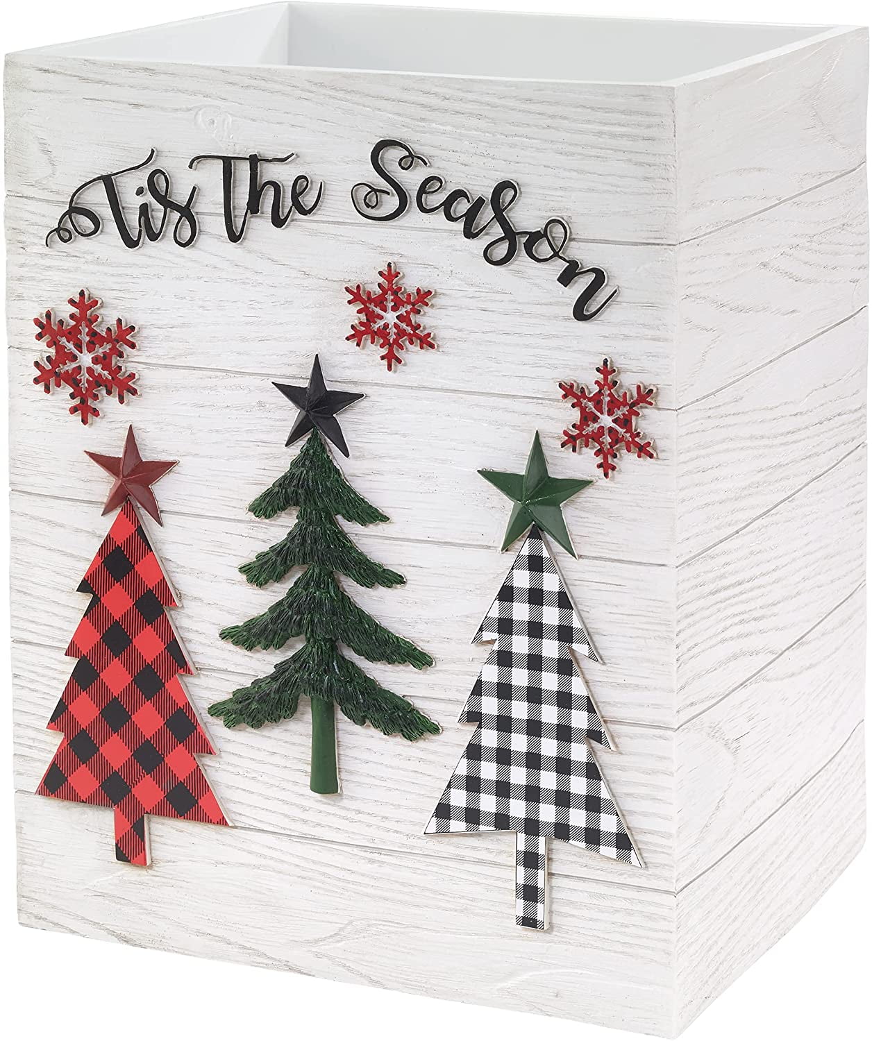 Red and Green Plaid Christmas Resin Wastebasket