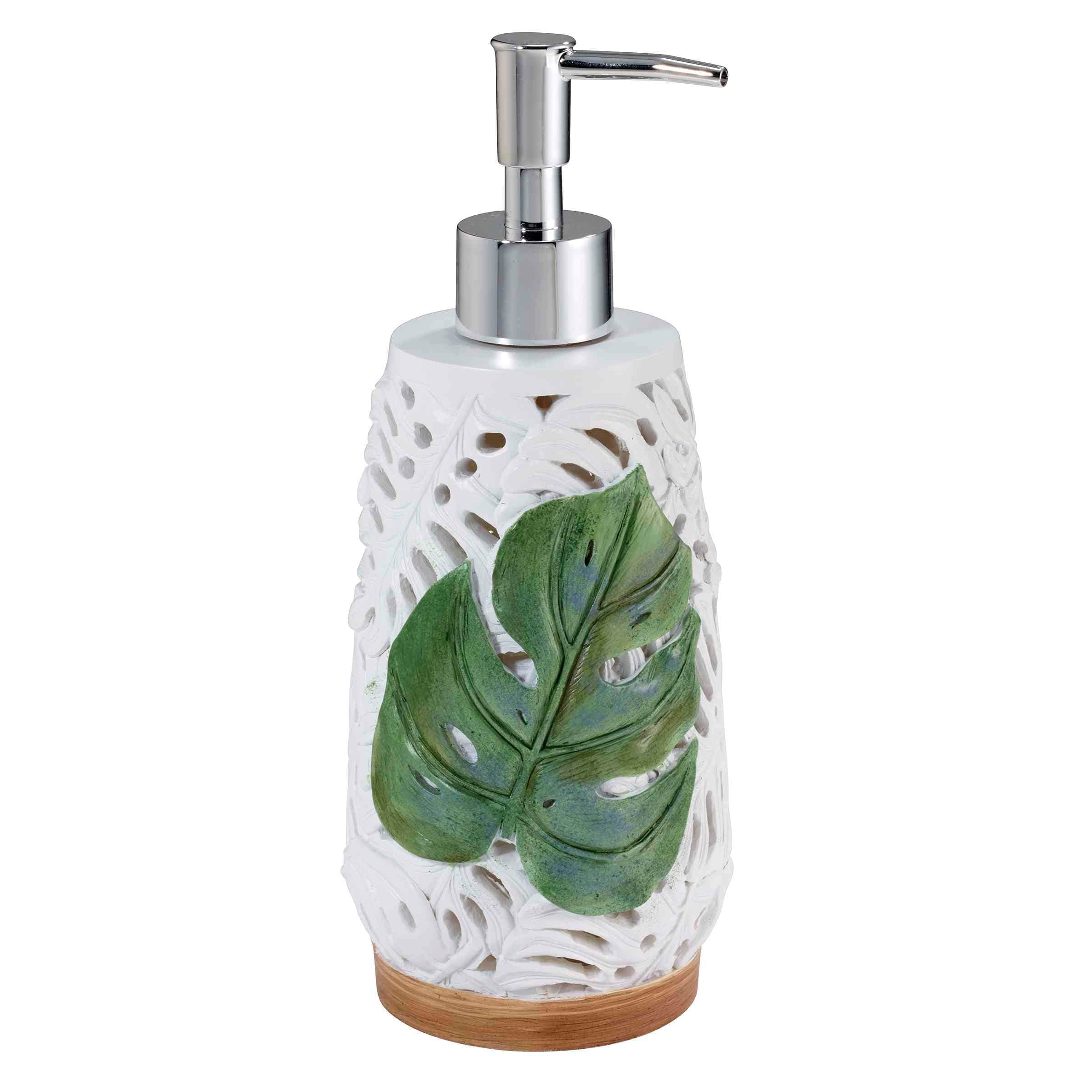 White and Green Resin Palm Leaf Lotion Dispenser