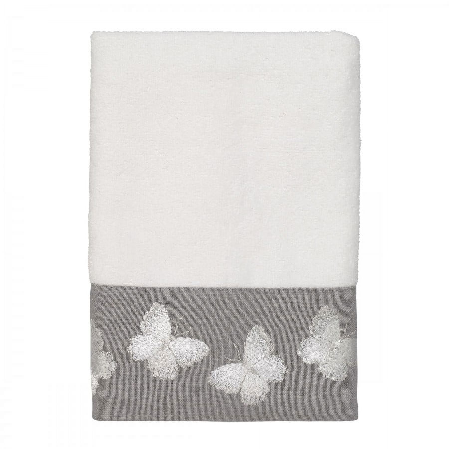 Organic Cotton White Hand Towel with Butterfly Embroidery