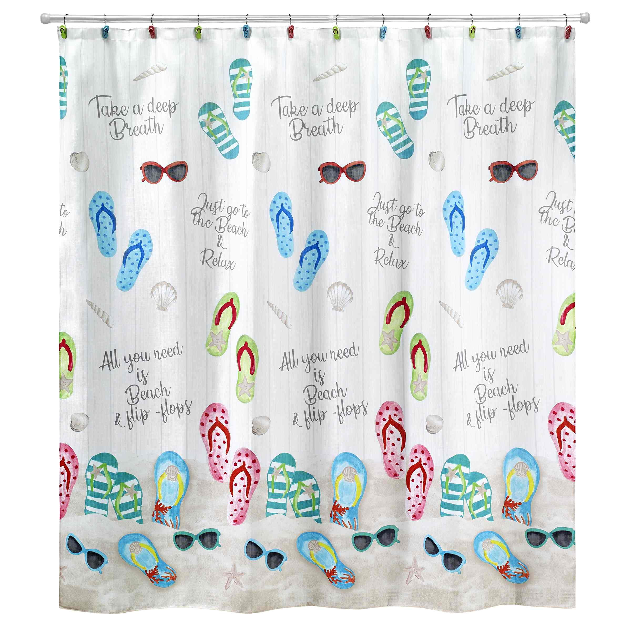 Beach Mode Multicolor Fabric Shower Curtain Set with Hooks