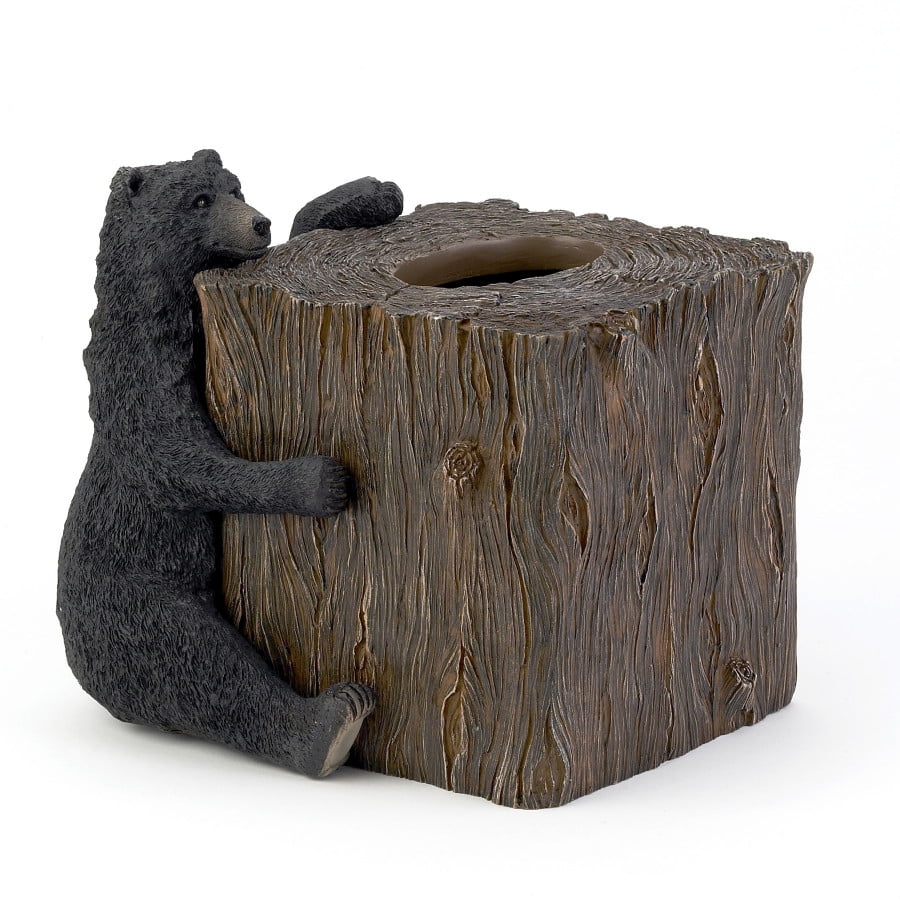 Rustic Brown Resin Black Bear Lodge Tissue Box Cover