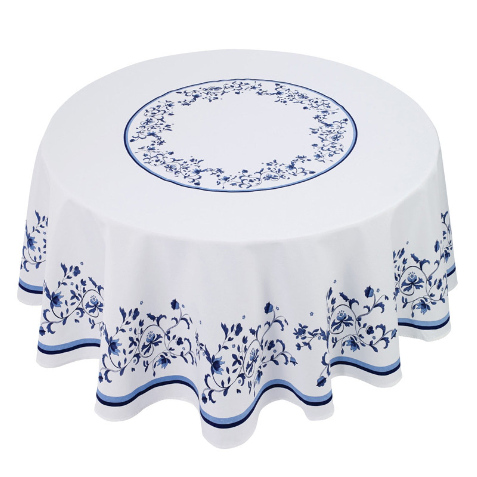 Portofino Blue and White Round Fabric Tablecloth