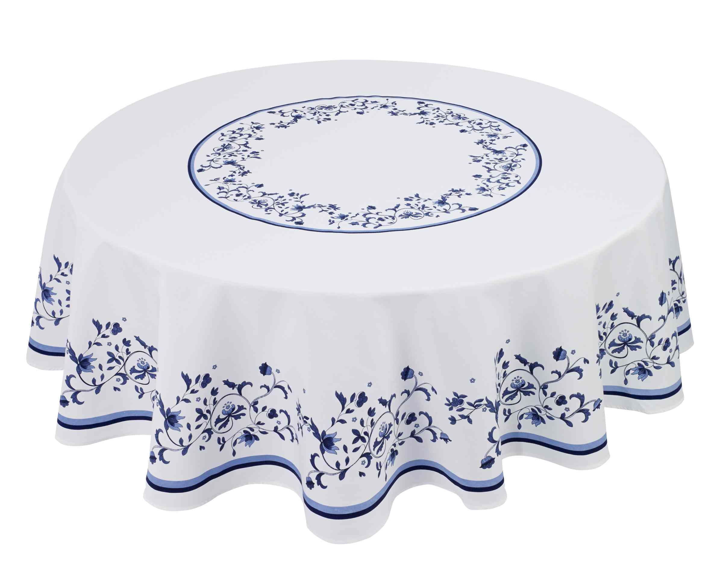 Portofino Blue and White Round Fabric Tablecloth