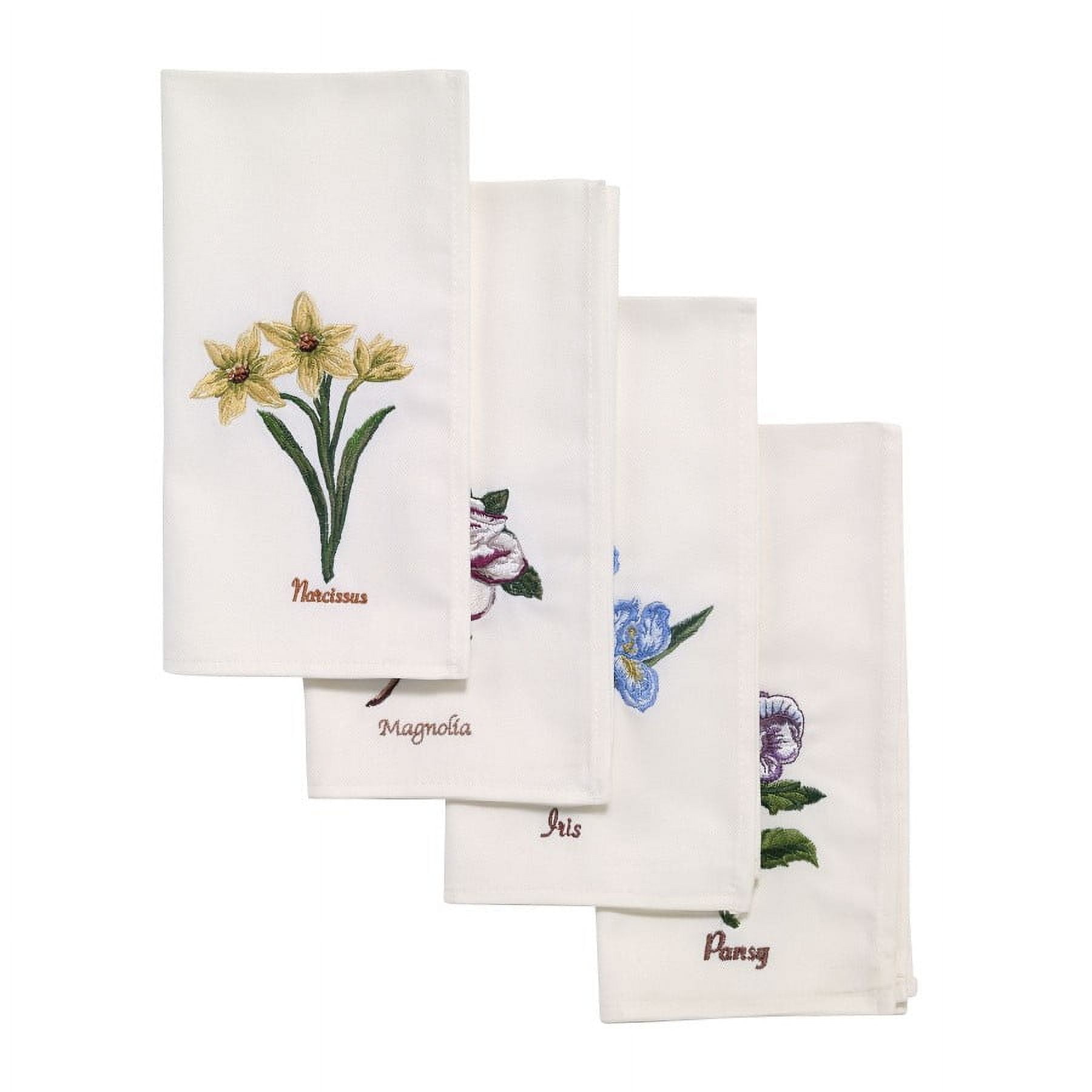 Ivory Floral Embroidered Cotton-Polyester Napkin Set of 4
