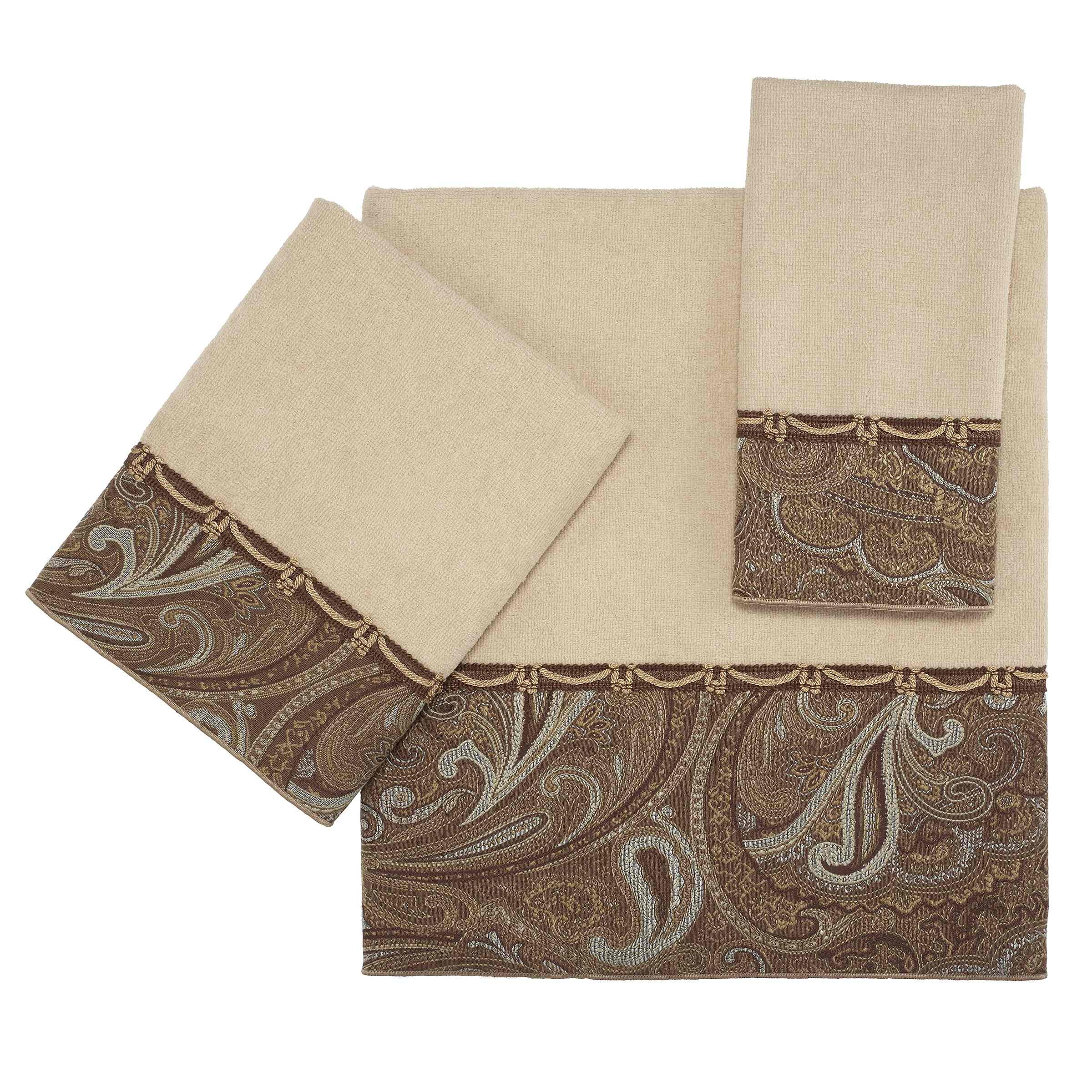Bradford Beige Cotton Bath Towel Set with Paisley Trim