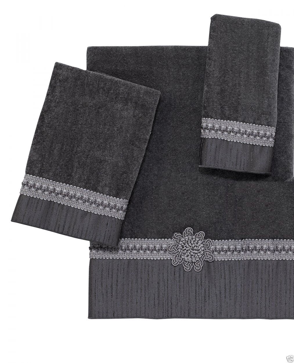 Avanti Linens Braided Medallion 3 Piece Bath Towel, Hand Towel and Fingertip Towel Set Granite