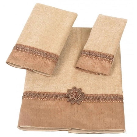 Avanti Linens Braided Medallion 3 Piece Bath Towel, Hand Towel and Fingertip Towel Set Rattan Gold