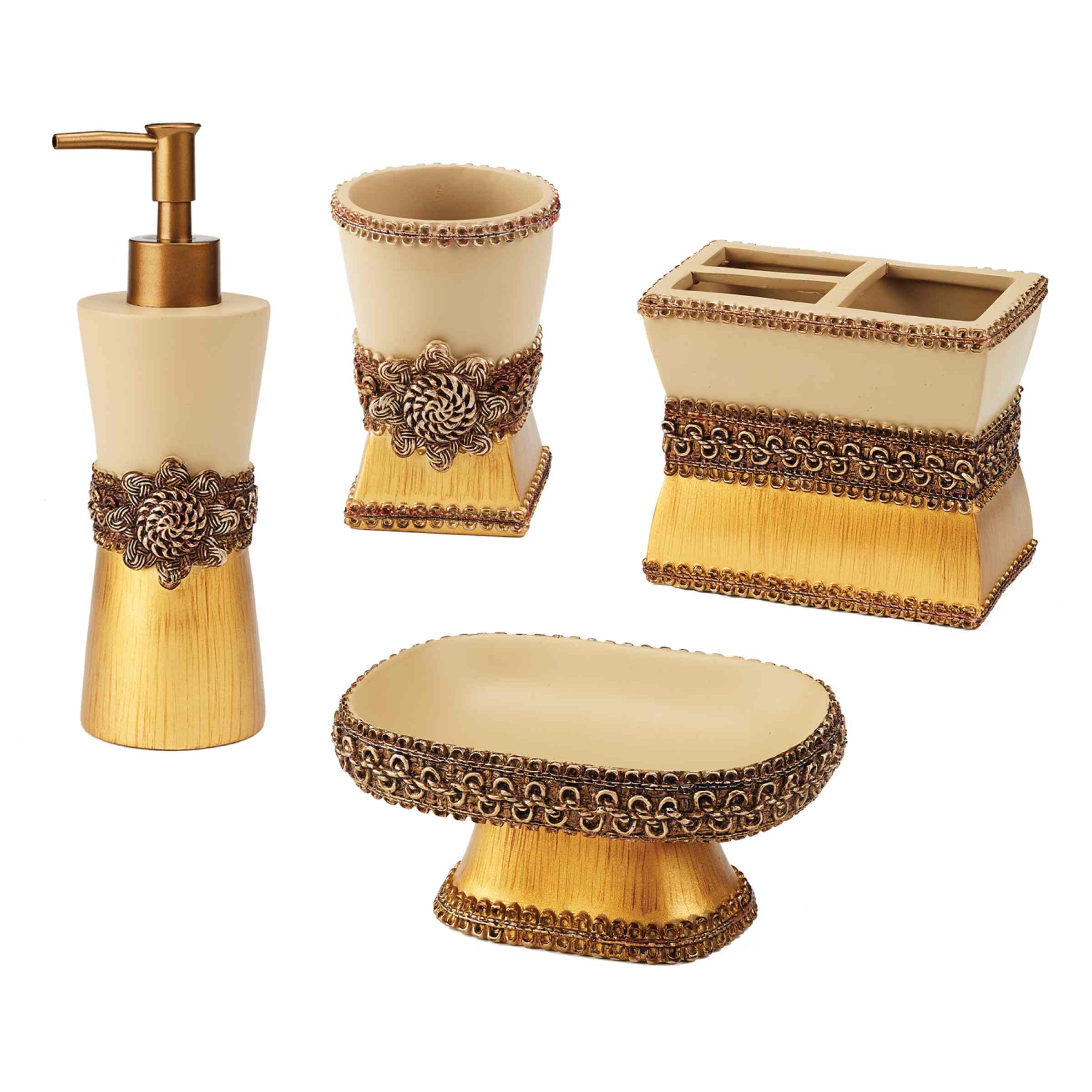 Braided Medallion Gray and Silver Resin Bath Accessory Set