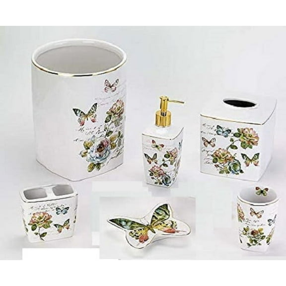 Avanti Linens Butterfly Garden 6 Piece Ceramic Bath Accessory Set