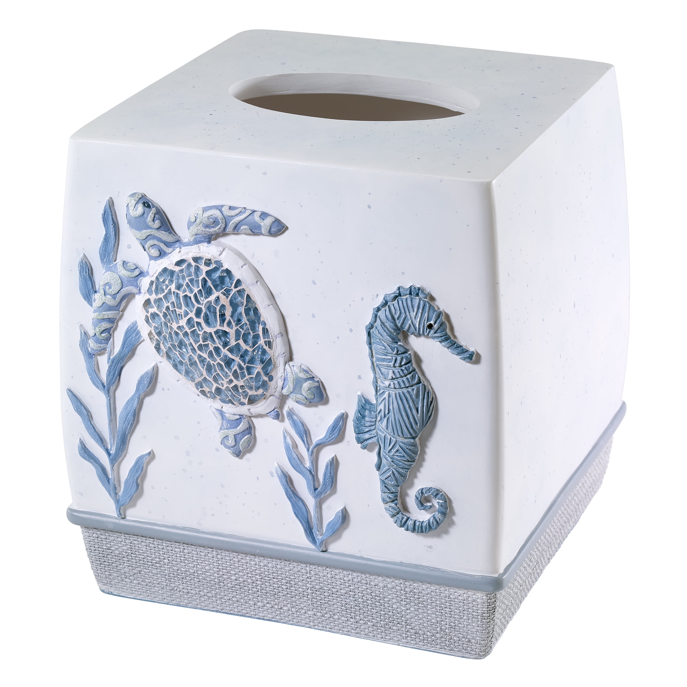 Caicos Blue and White Resin Sea Turtle Tissue Box Cover