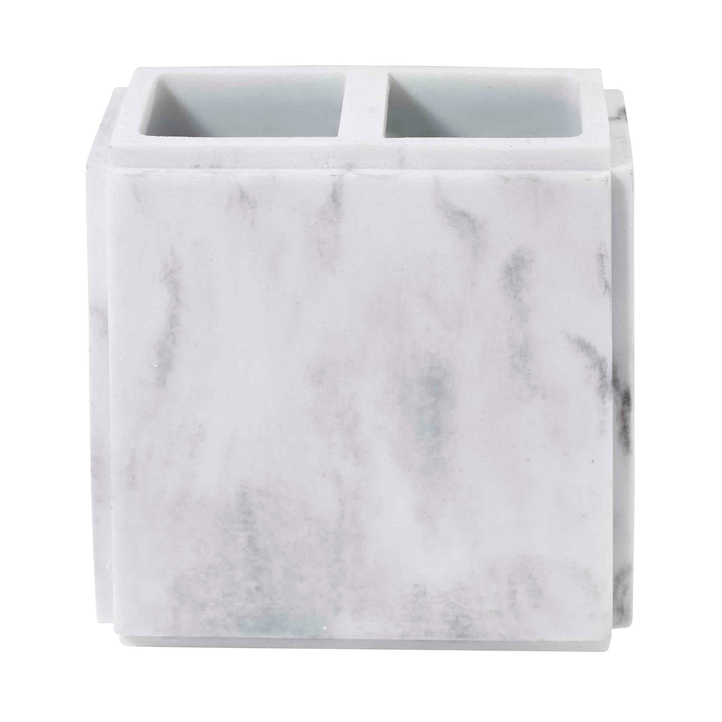 Catania Marble-Inspired Gray and White Resin Toothbrush Holder