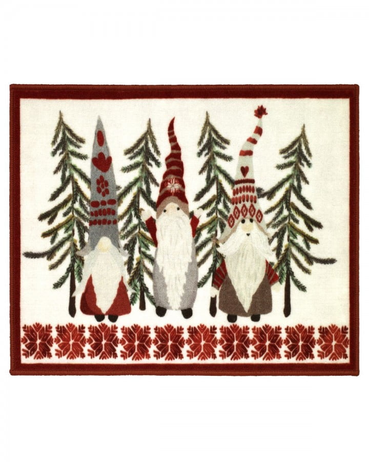 Festive Christmas Gnomes Polyester Rug with Red Border