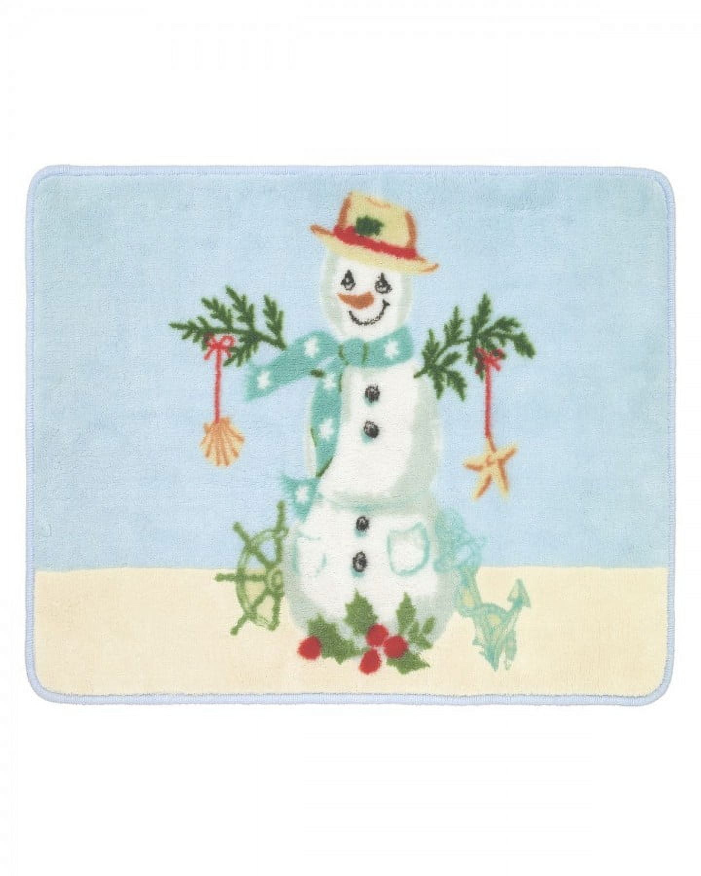 Coastal Snowman Blue and Beige Cotton Bath Rug