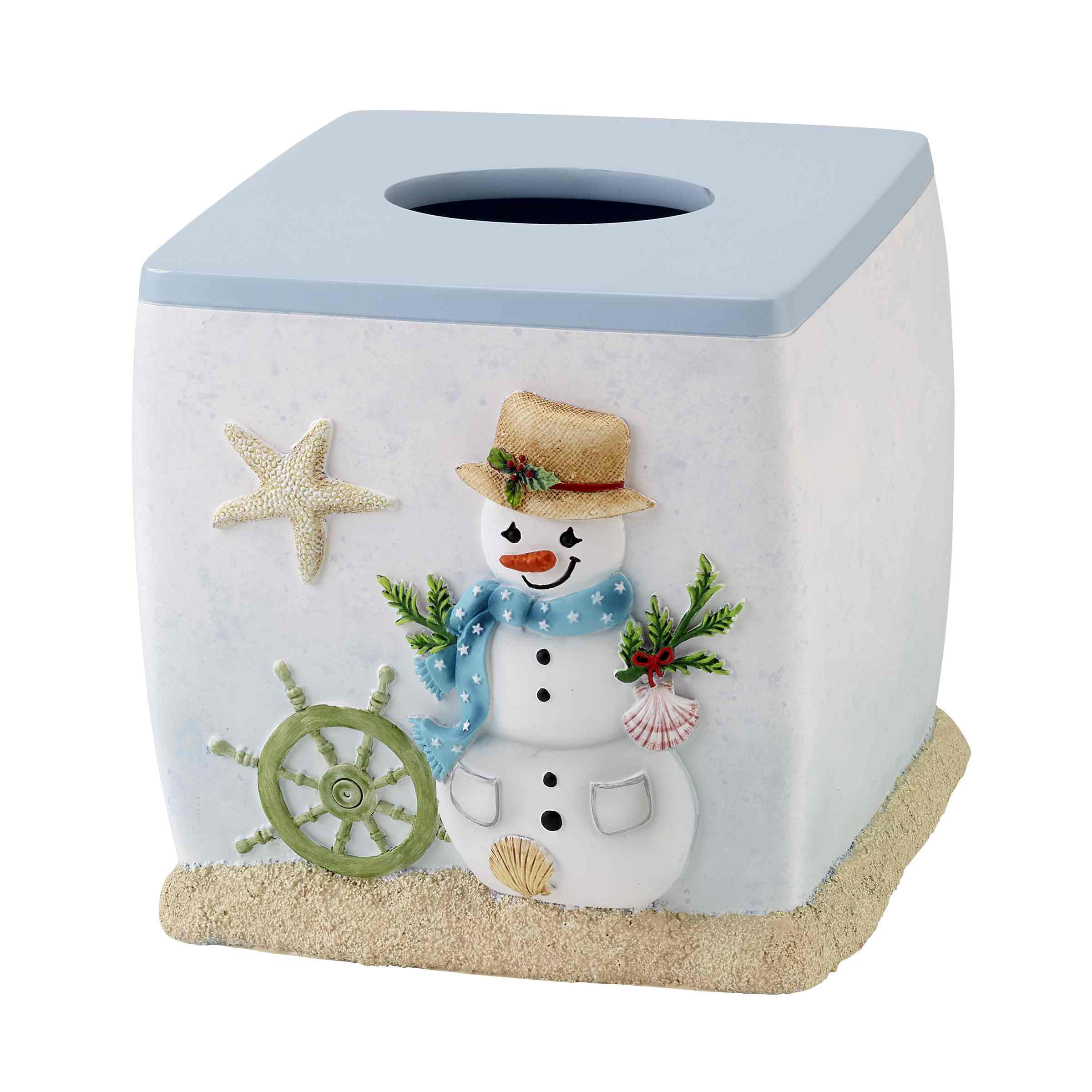 Coastal Snowman Hand-Painted Resin Tissue Box Cover