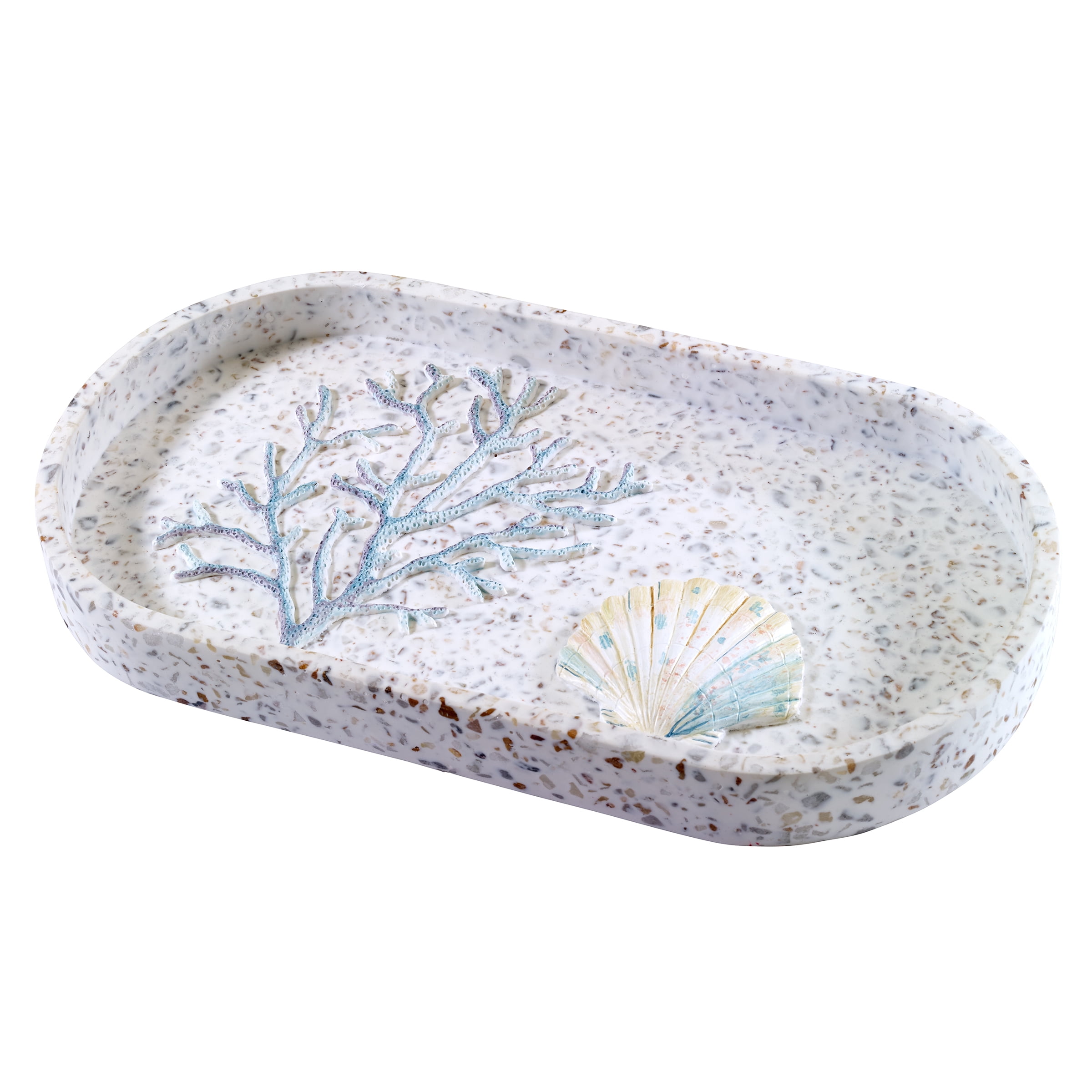 Coastal Terrazzo Multicolor Resin Vanity Tray with Shell and Coral