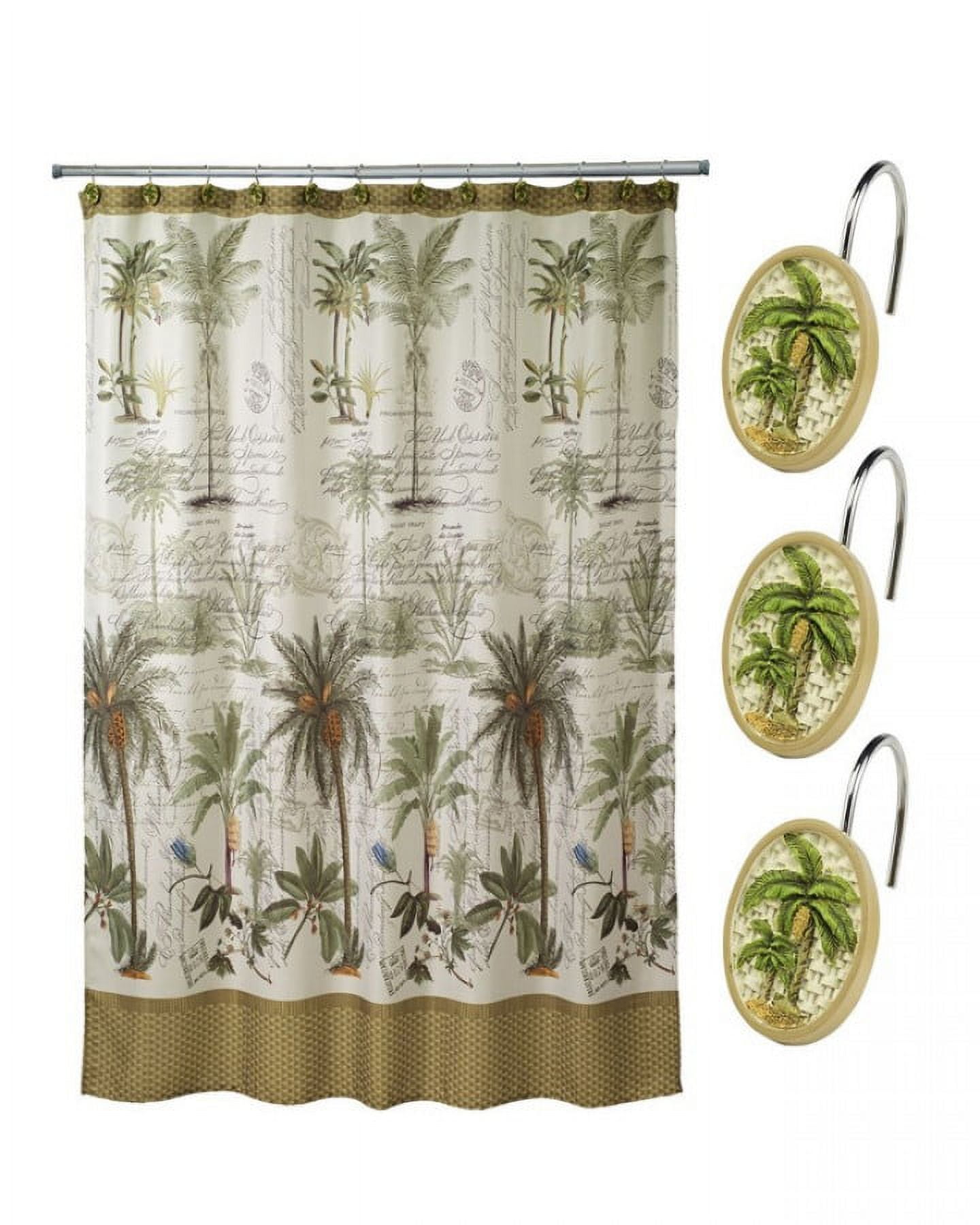 Colony Palm 72" Beige and Green Polyester Shower Curtain Set