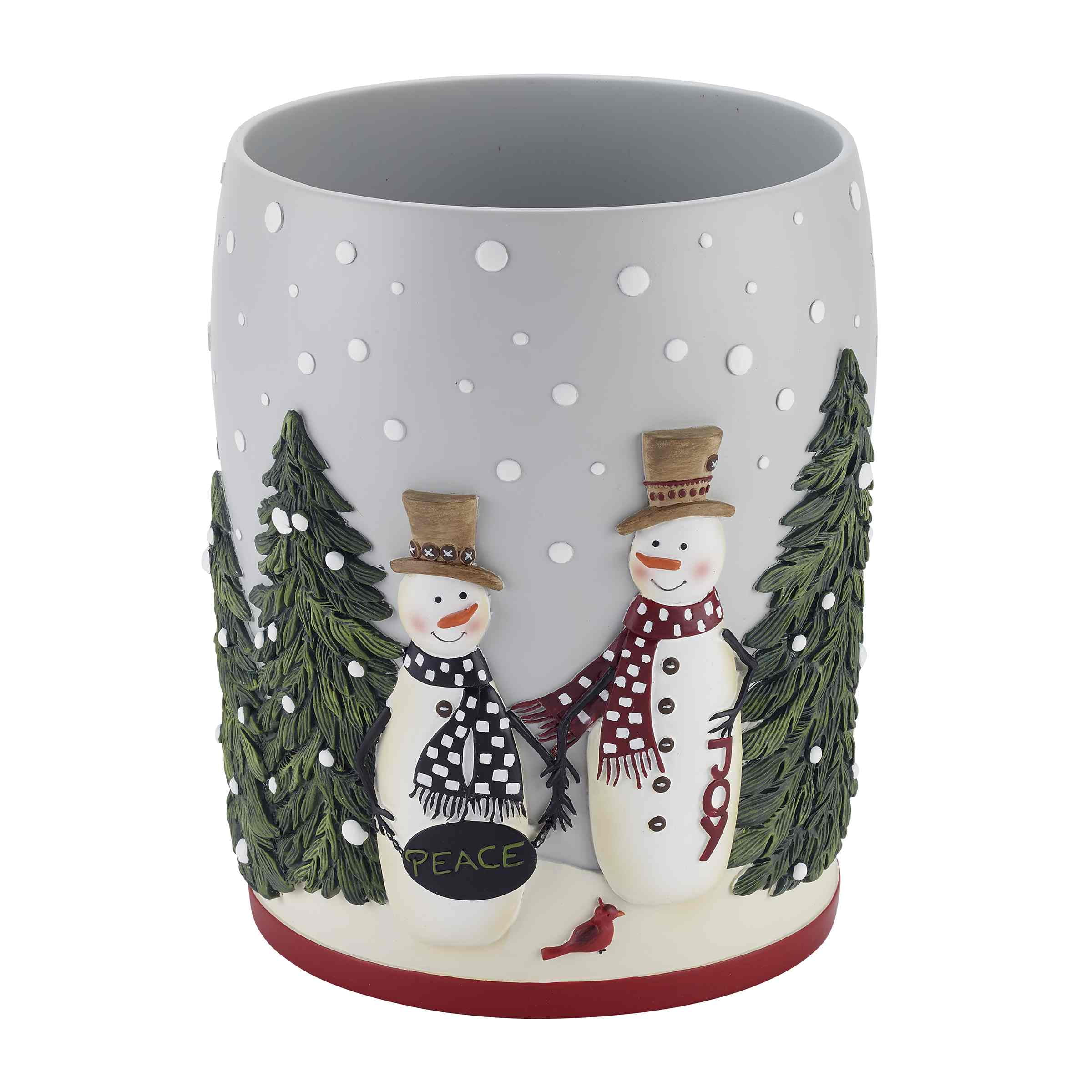 Holiday Snowman and Pine Tree Resin Wastebasket
