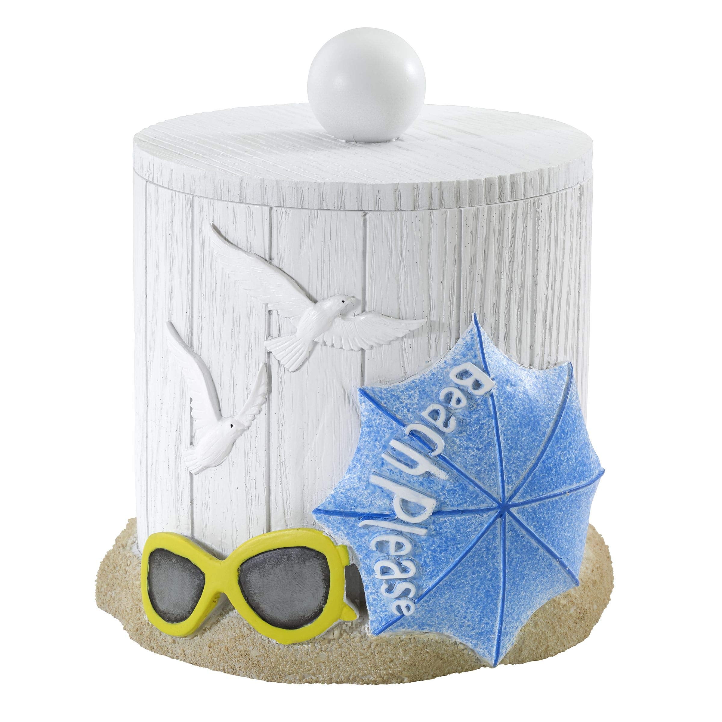 White and Sand Nautical Resin Storage Canister with Blue Umbrella