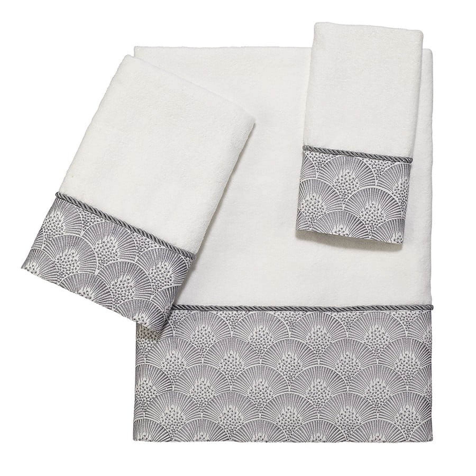 White Cotton 3-Piece Towel Set with Embroidered Trim