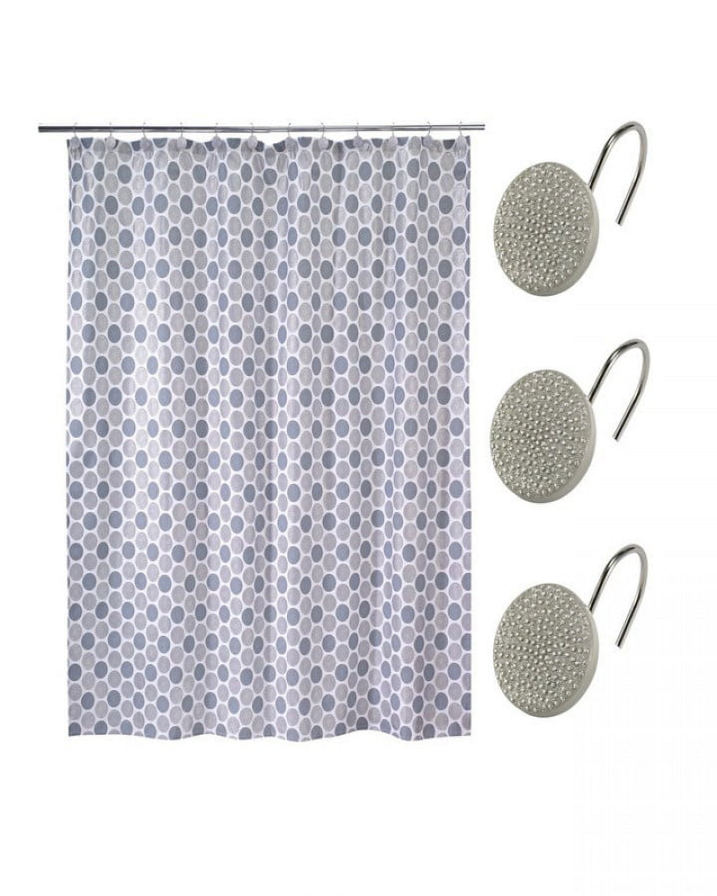 Blue and Grey Jacquard Fabric Shower Curtain Set with Hooks