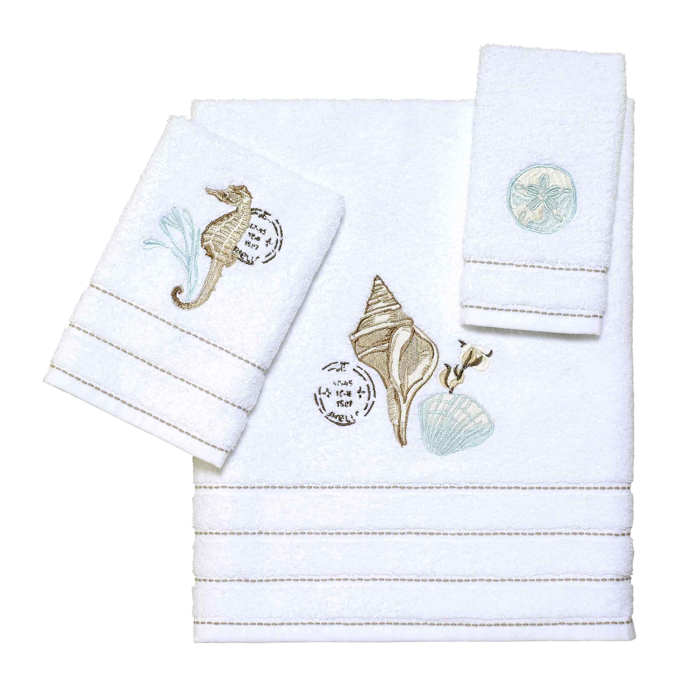 Farmhouse Shell White Cotton 3-Piece Towel Set