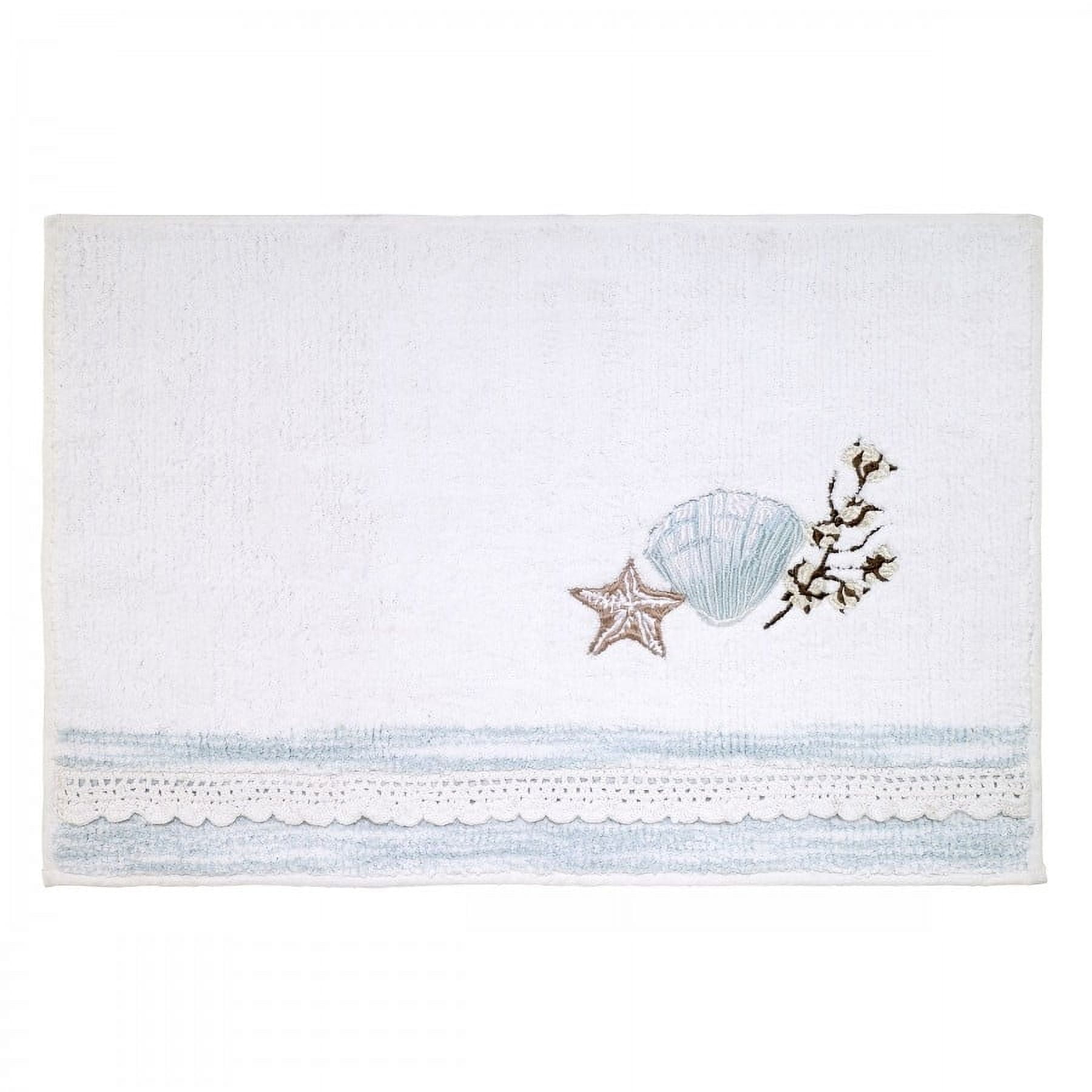 White Cotton Coastal Shell and Starfish Bath Rug