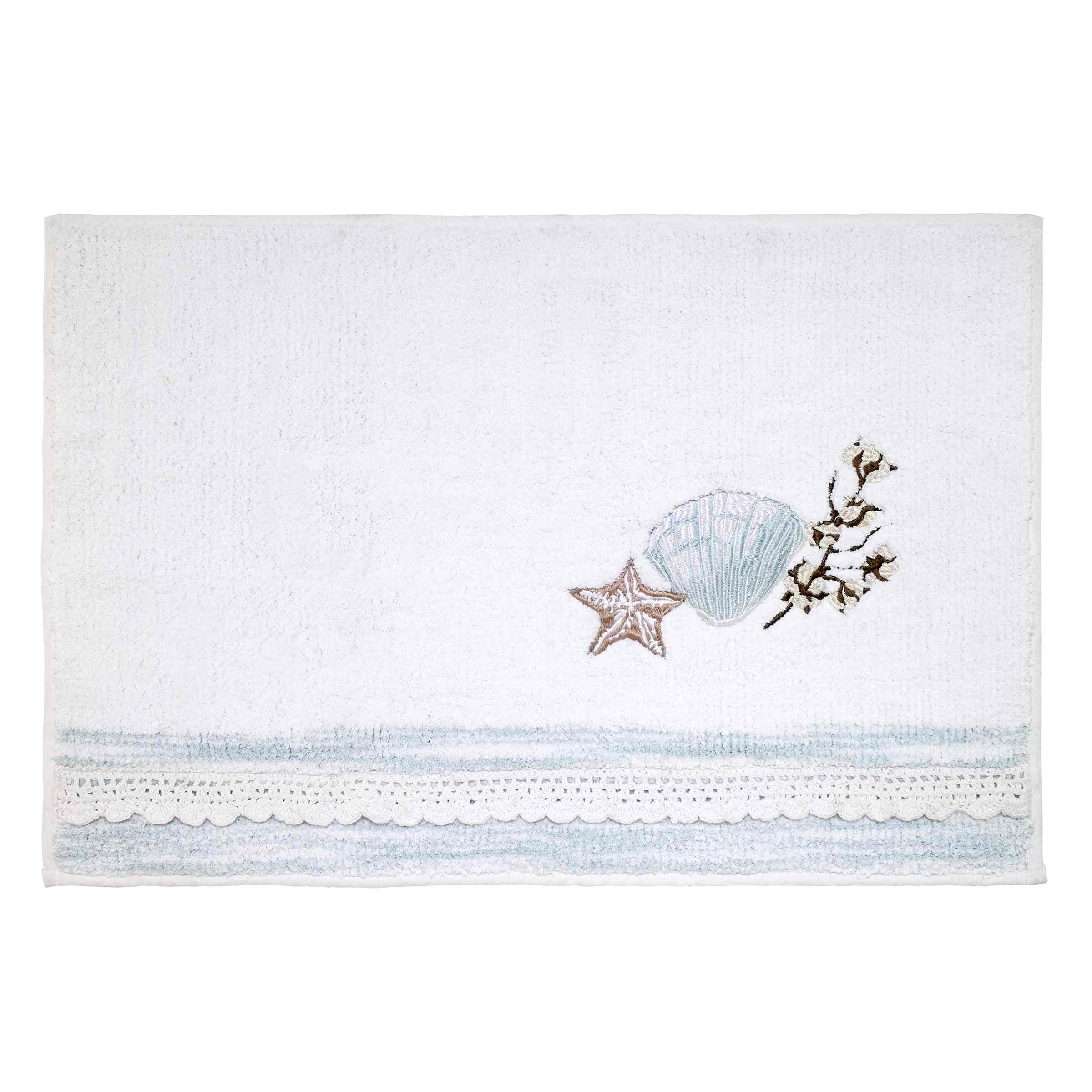 White Cotton Coastal Shell and Starfish Bath Rug