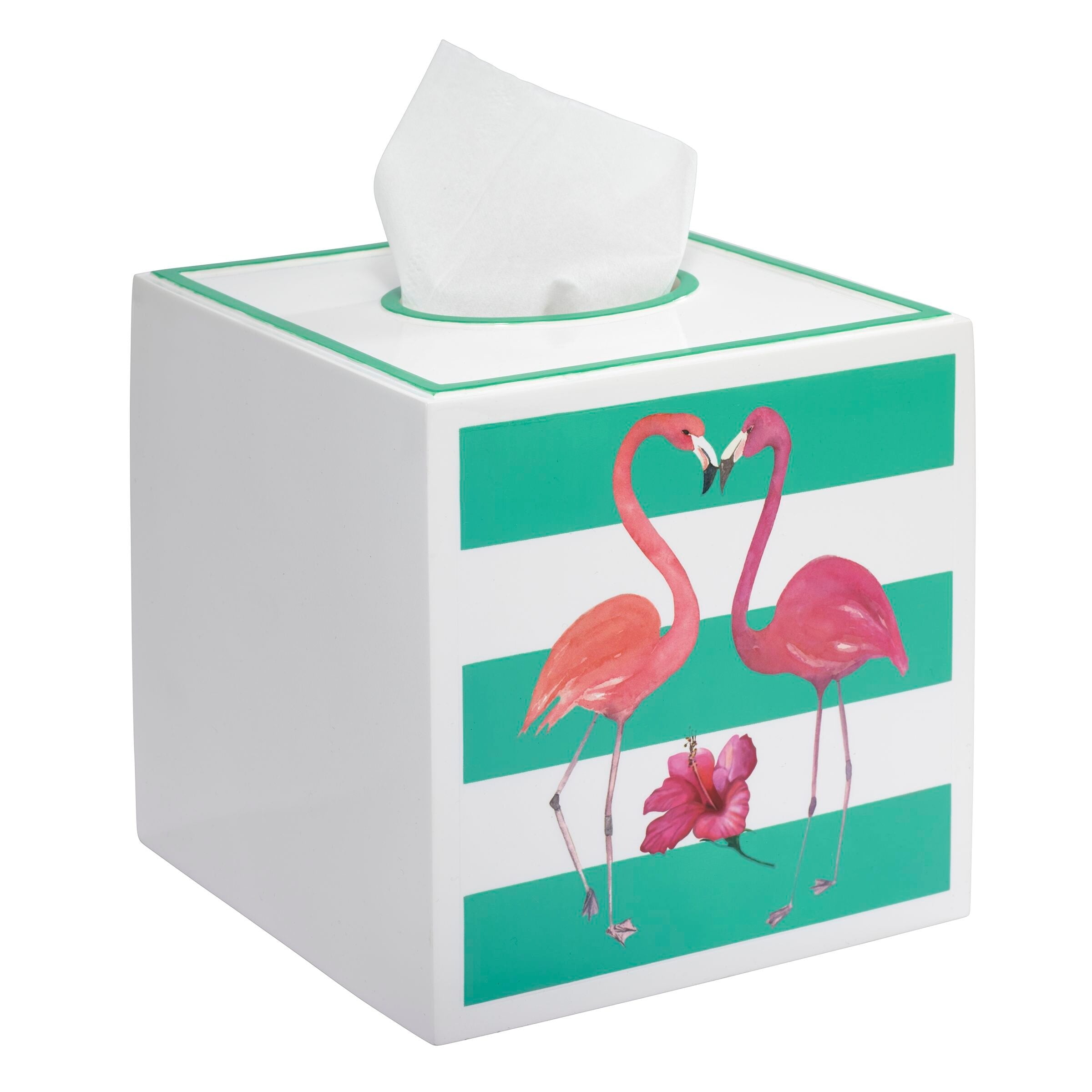 Flamingo Paradise Green and White Resin Tissue Cover