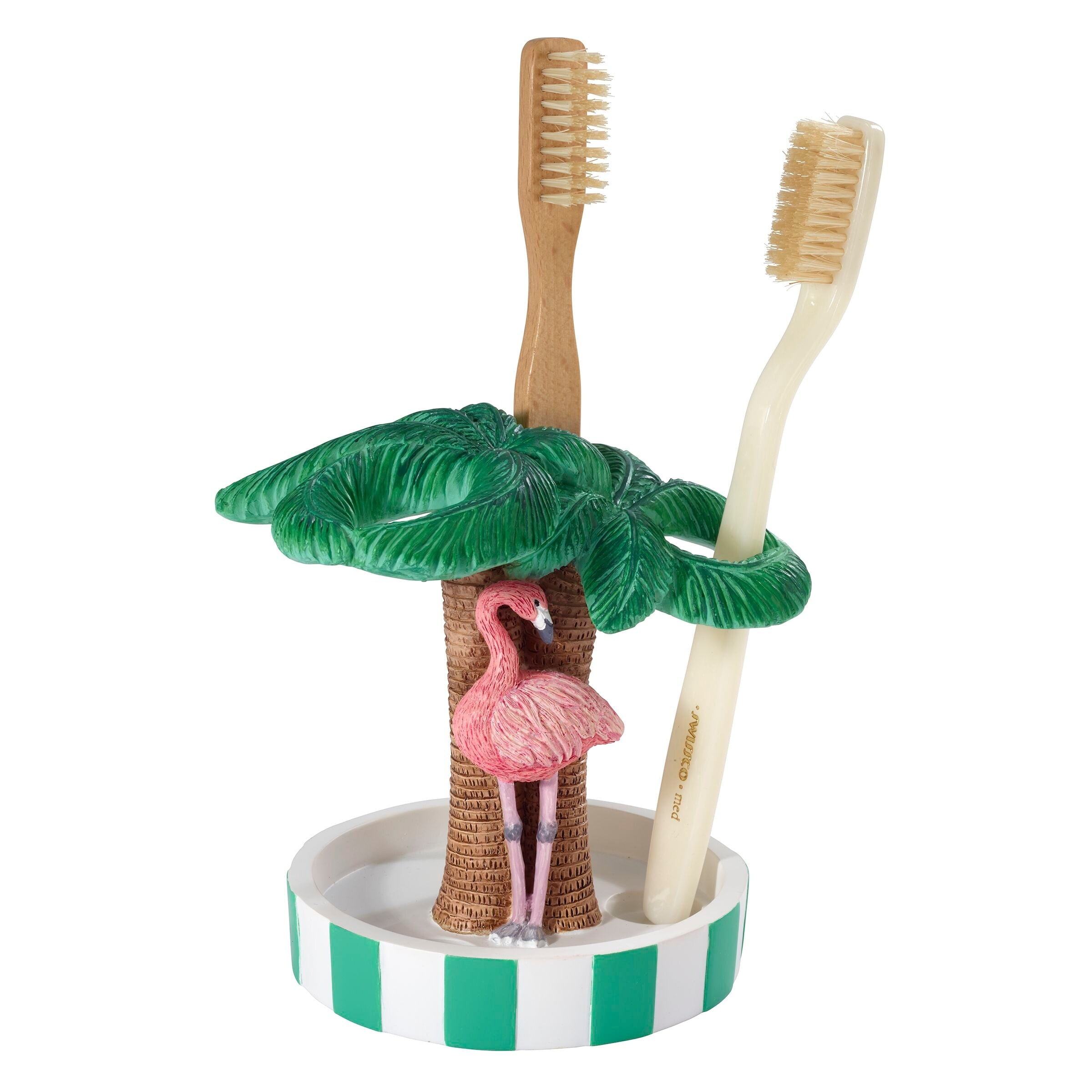 Flamingo Paradise Resin Toothbrush Holder with Palm Tree Design