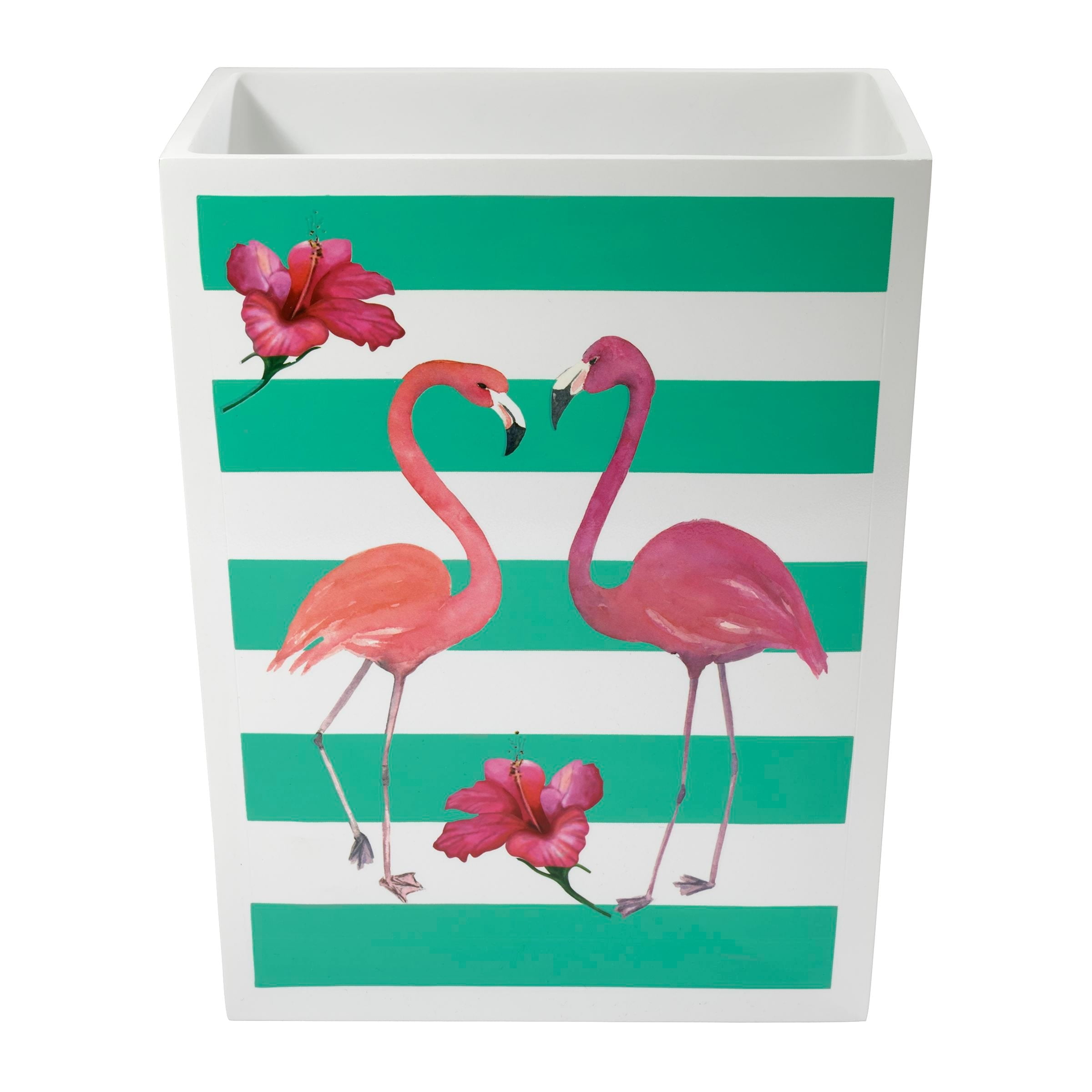 White and Green Flamingo Paradise Plastic Wastebasket