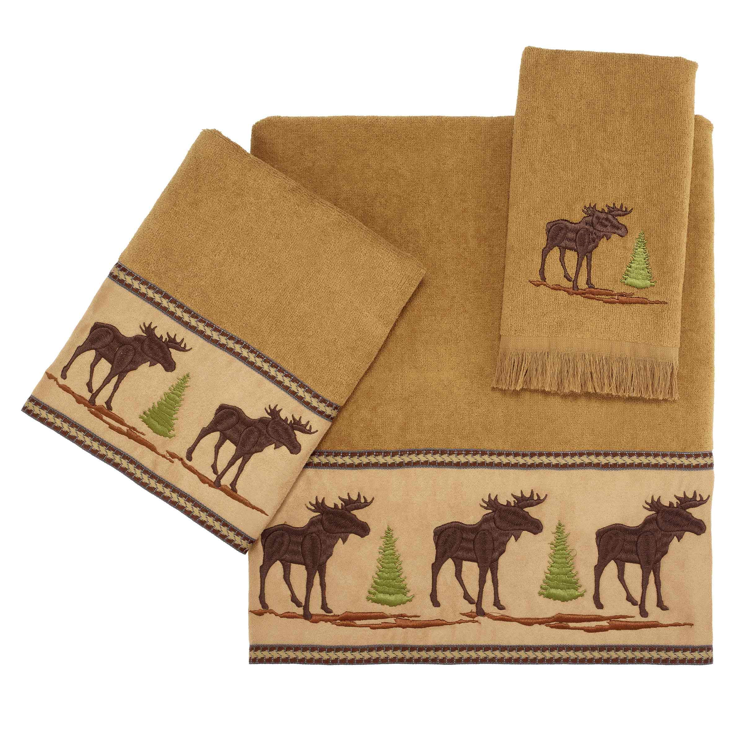 Nutmeg Cotton Moose and Pine Tree Towel Set