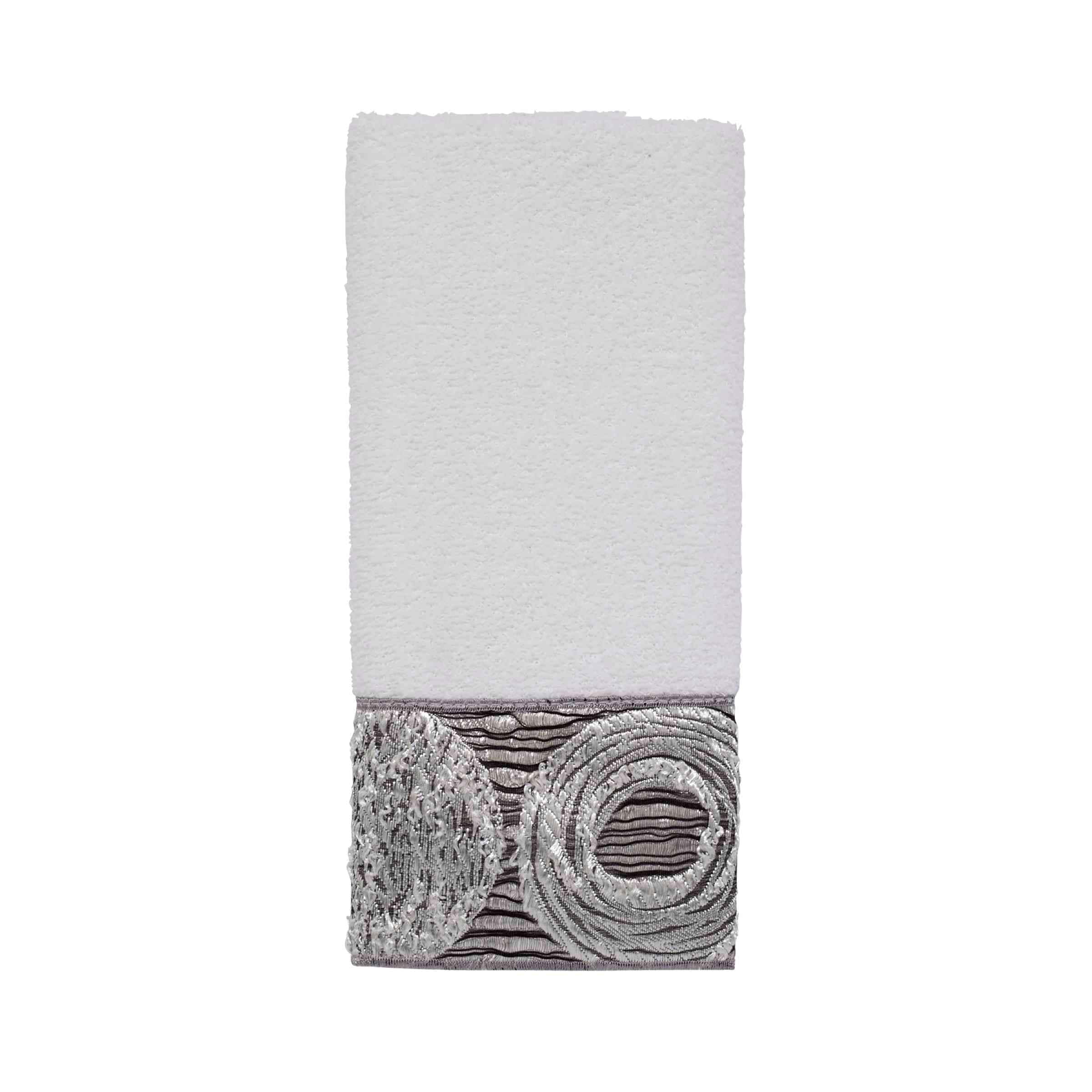 White Cotton Fingertip Towel Set with Embroidered Hem