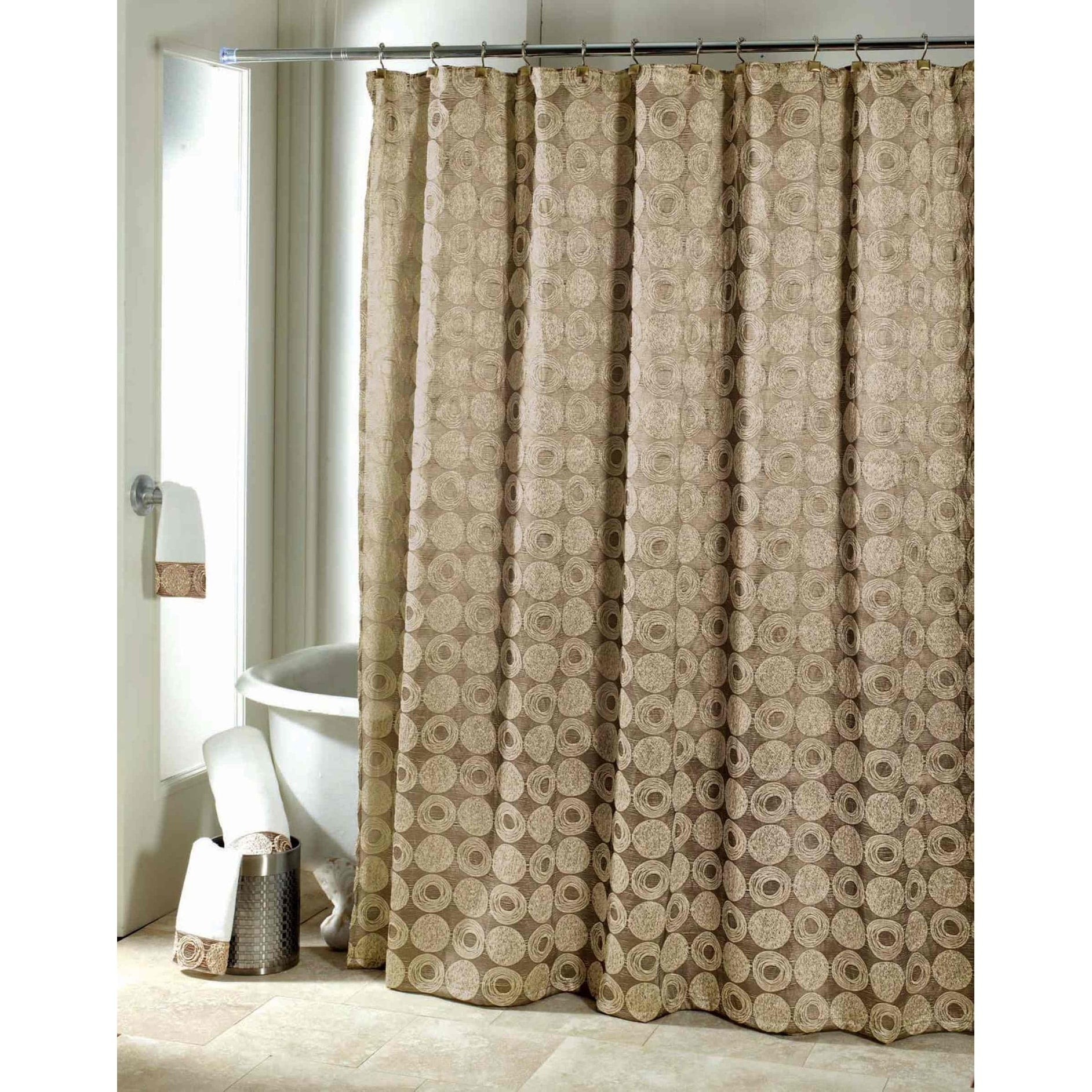 Gold Geometric Fabric Shower Curtain with Jacquard Circles