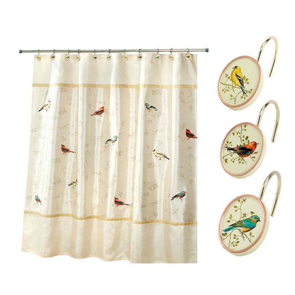 Avanti Linens Gilded Birds Shower Curtain & Hook Set