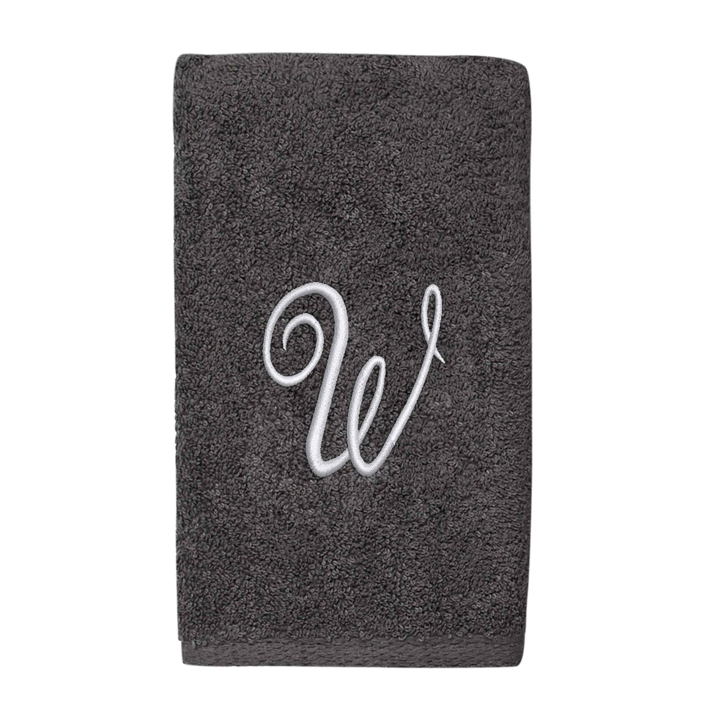 Avanti Linens  Granite/Silver Script Monogram Hand Towel Letter W - Hand Towel