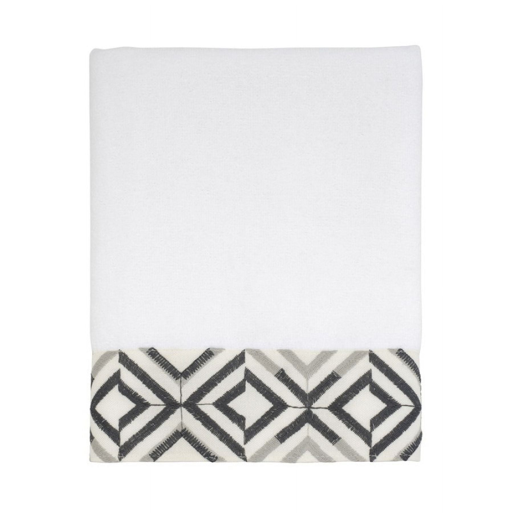 White Cotton Hand Towel with Geometric Embroidery
