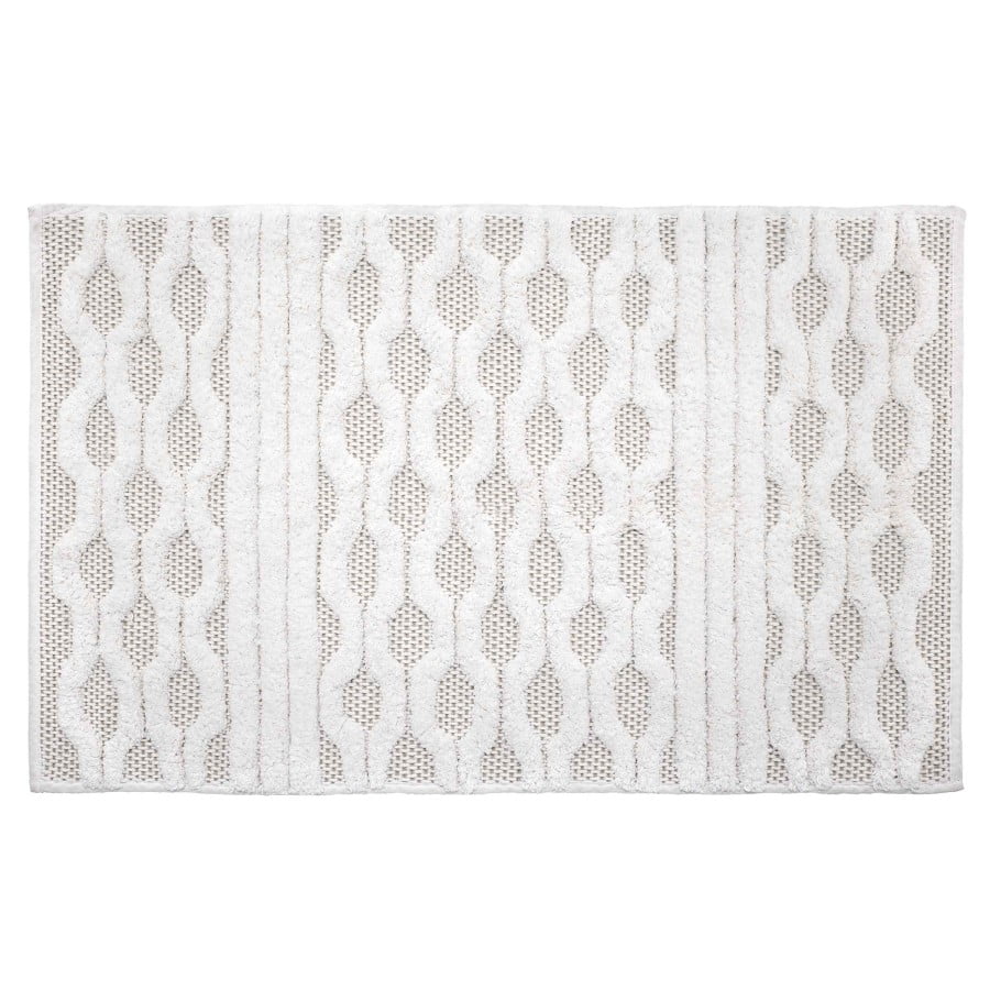 Kyoto Tan and White Cotton Geometric Bath Rug 20" x 30"